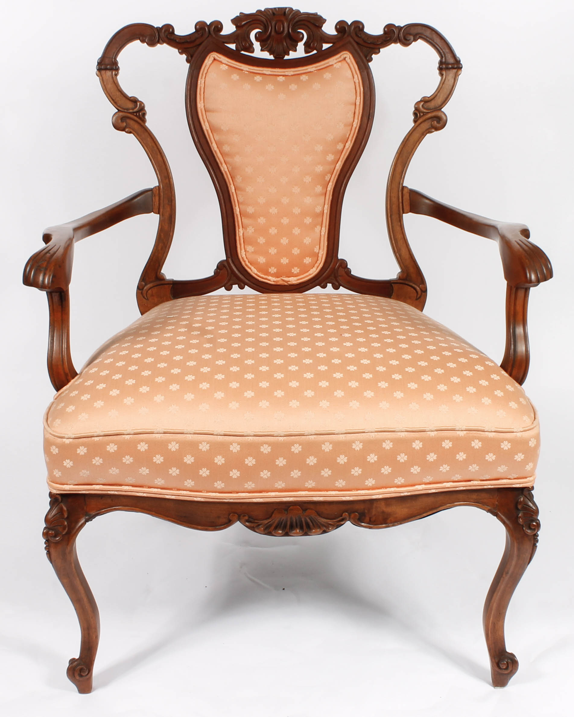 Vintage Carved and Upholstered Wood Armchair