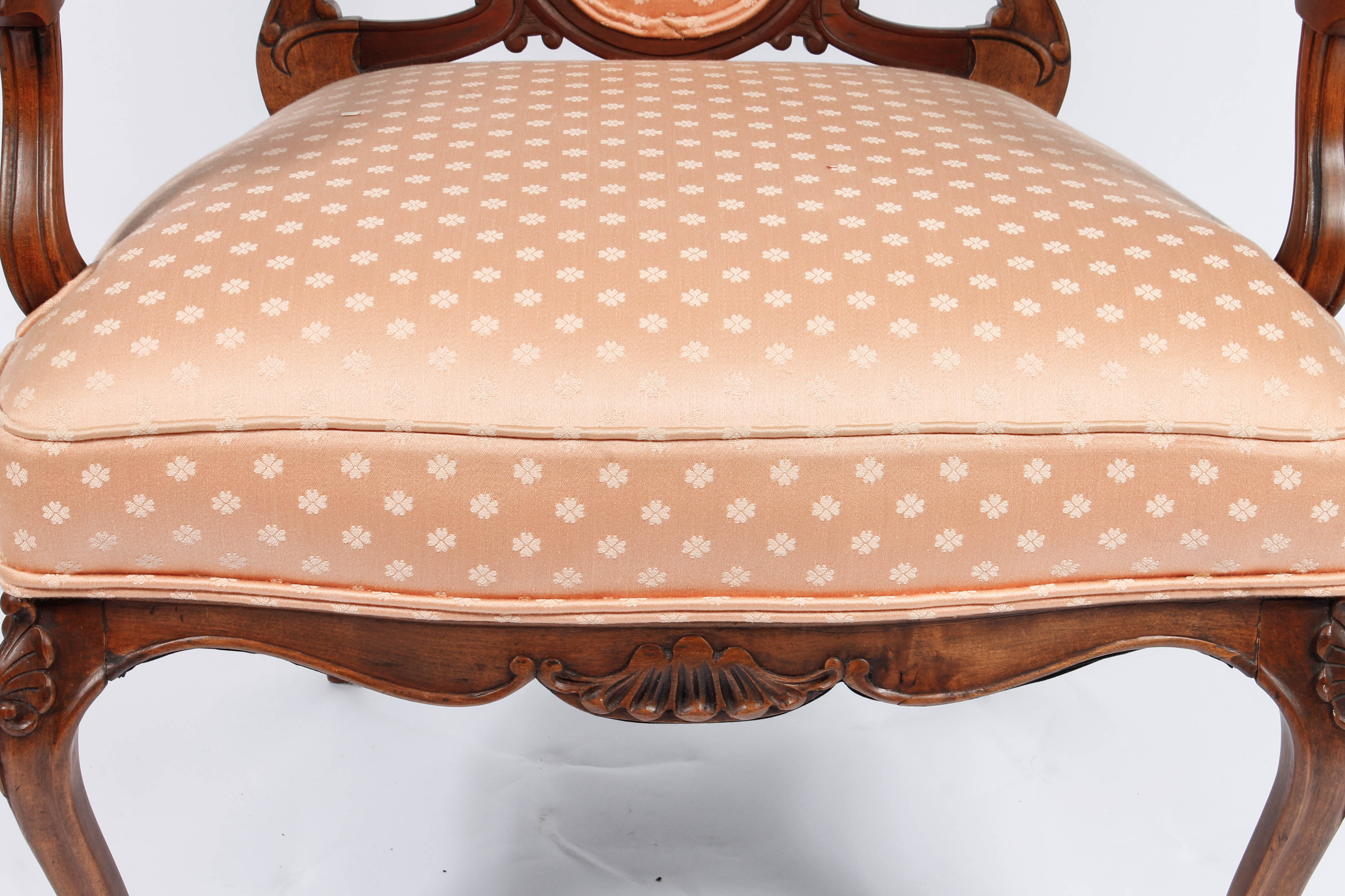 Vintage Carved and Upholstered Wood Armchair