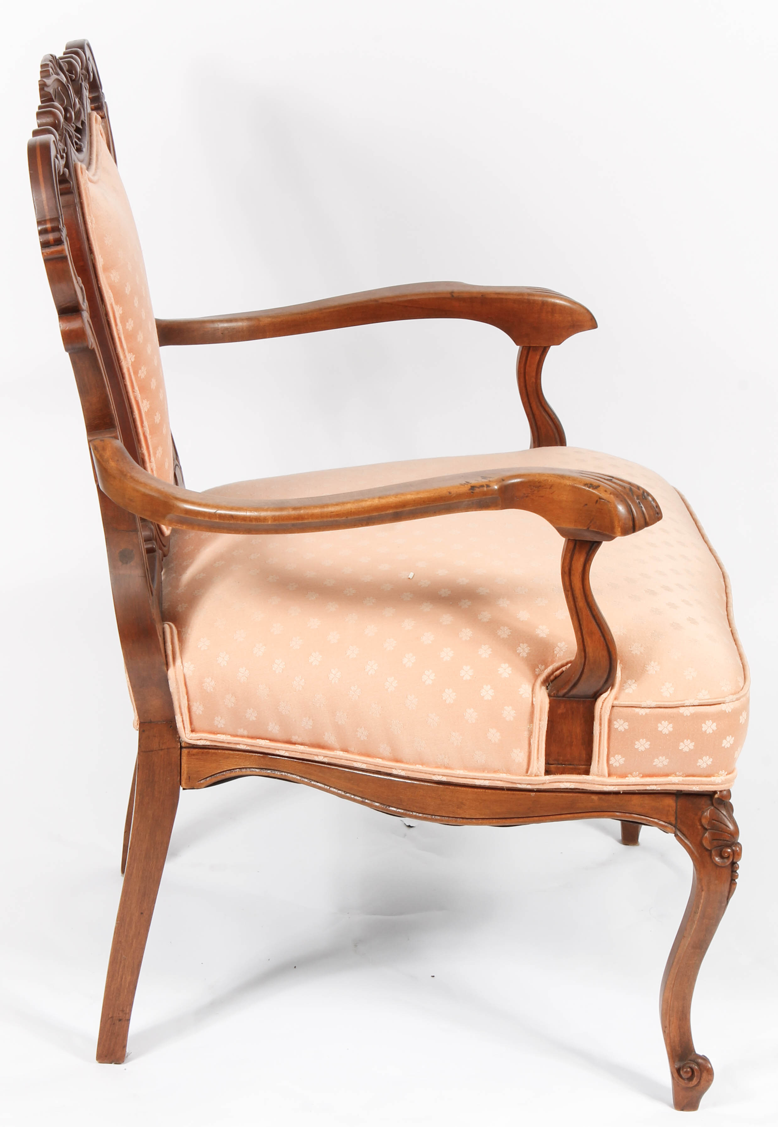 Vintage Carved and Upholstered Wood Armchair
