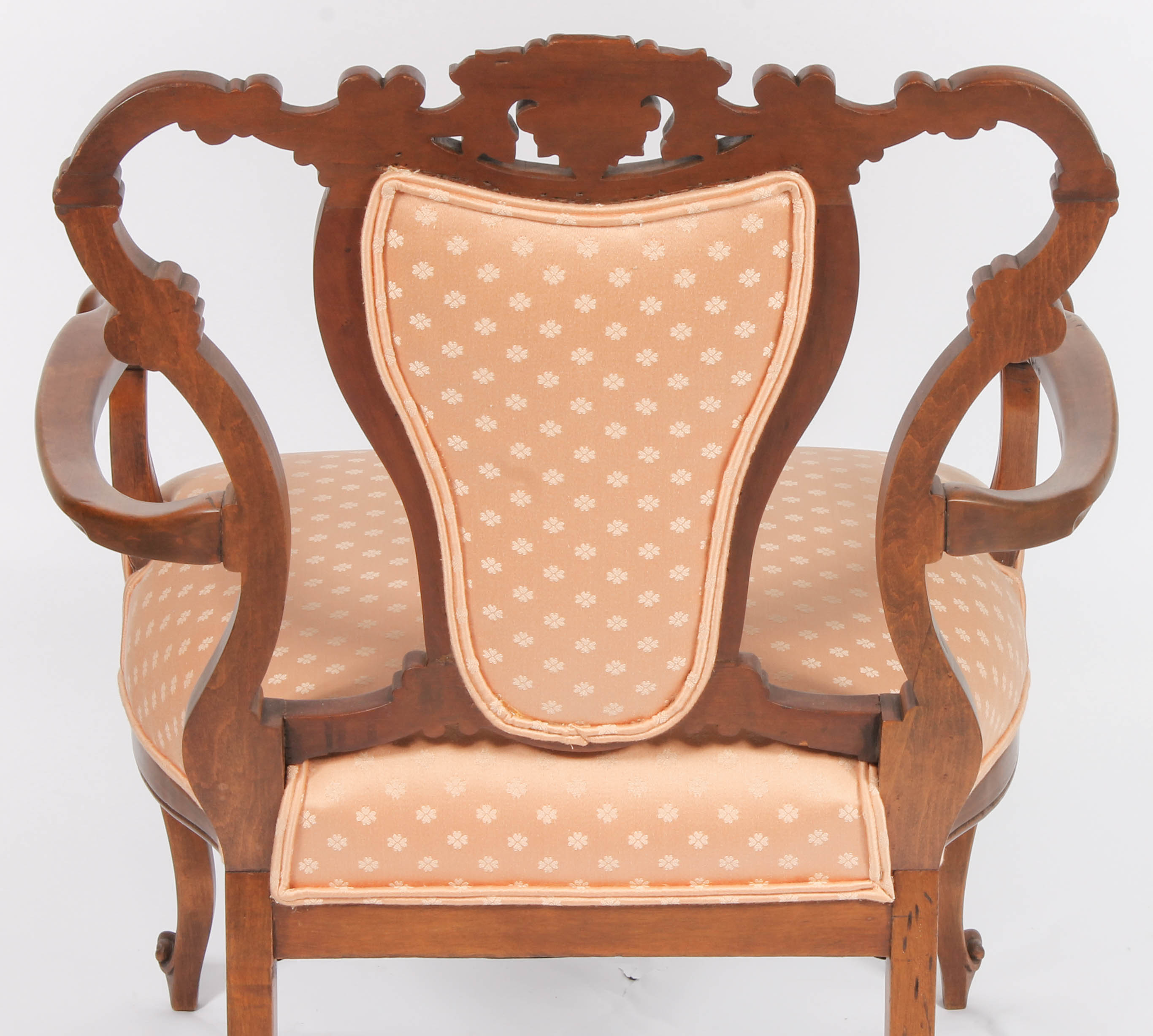 Vintage Carved and Upholstered Wood Armchair