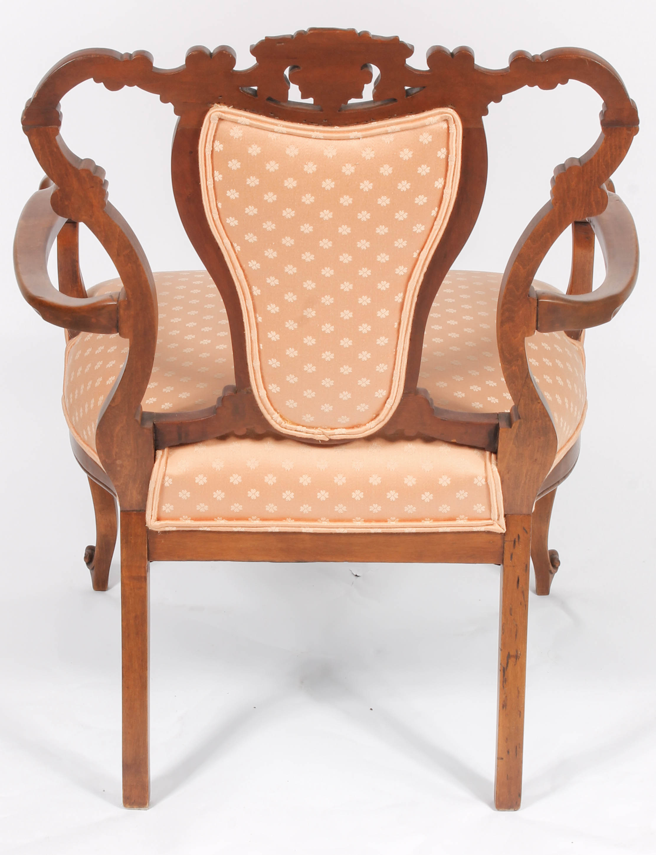 Vintage Carved and Upholstered Wood Armchair