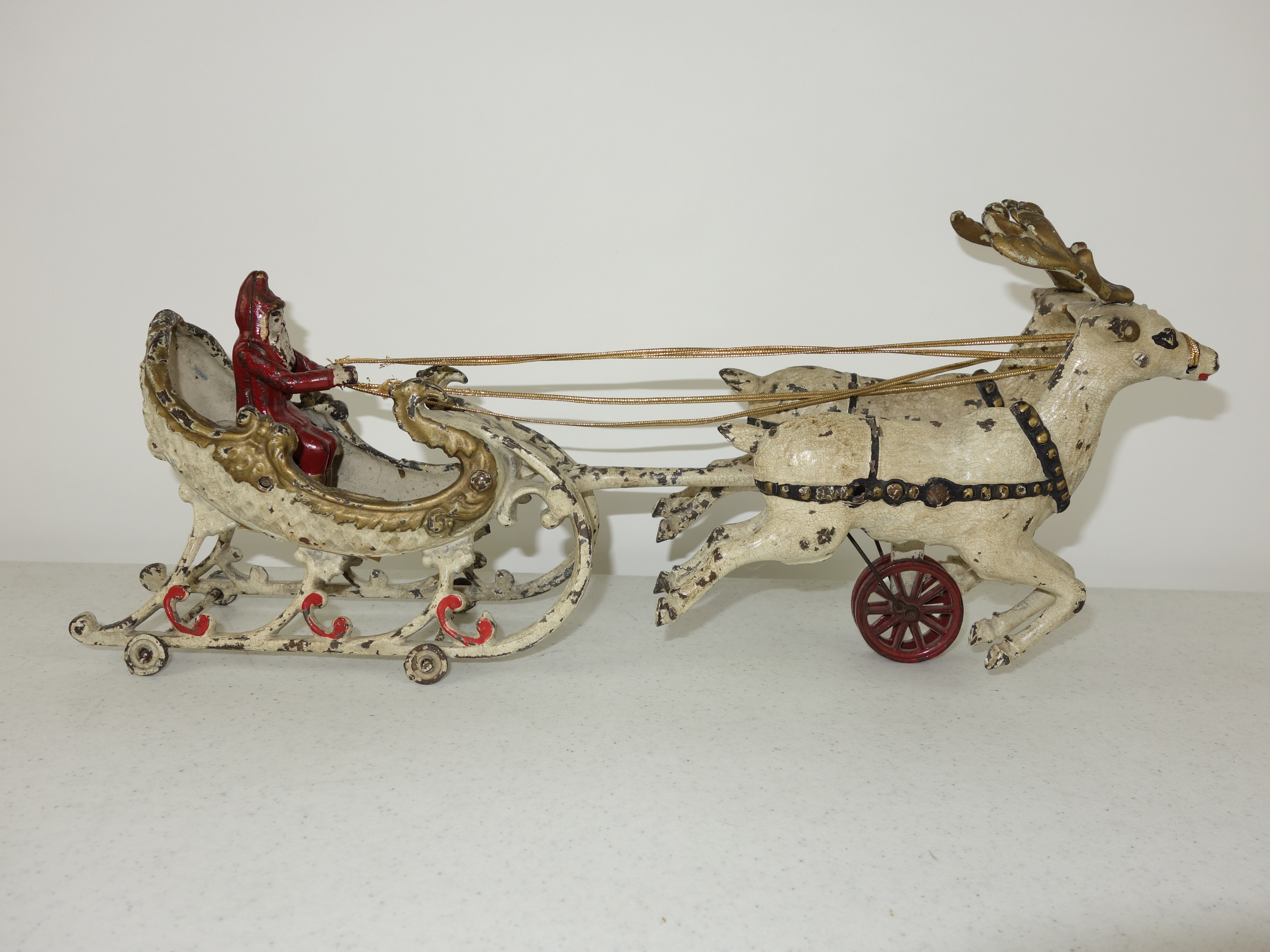 Antique Hubley Cast Iron Santa Claus, Sleigh and Reindeer