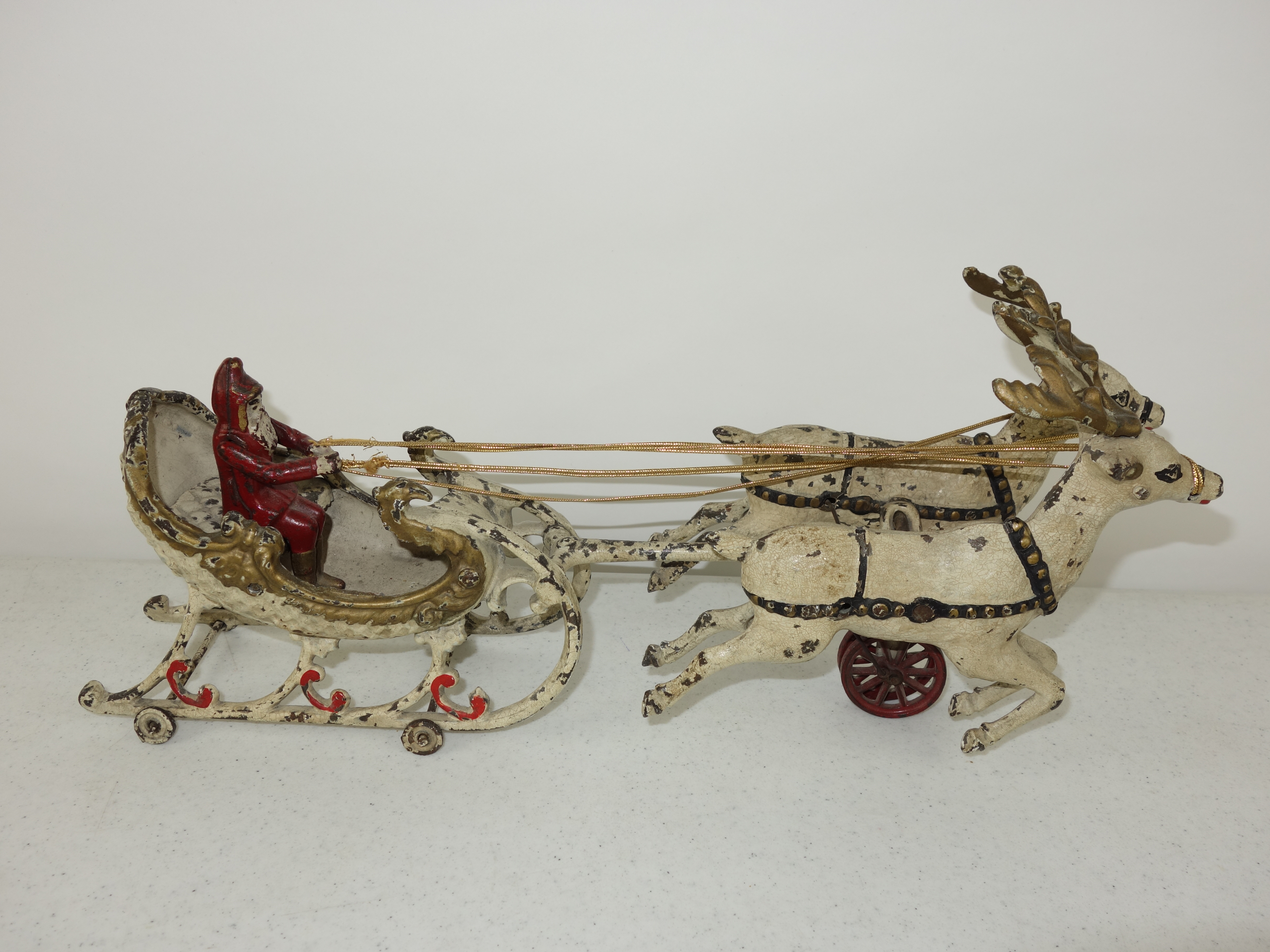 Antique Hubley Cast Iron Santa Claus, Sleigh and Reindeer