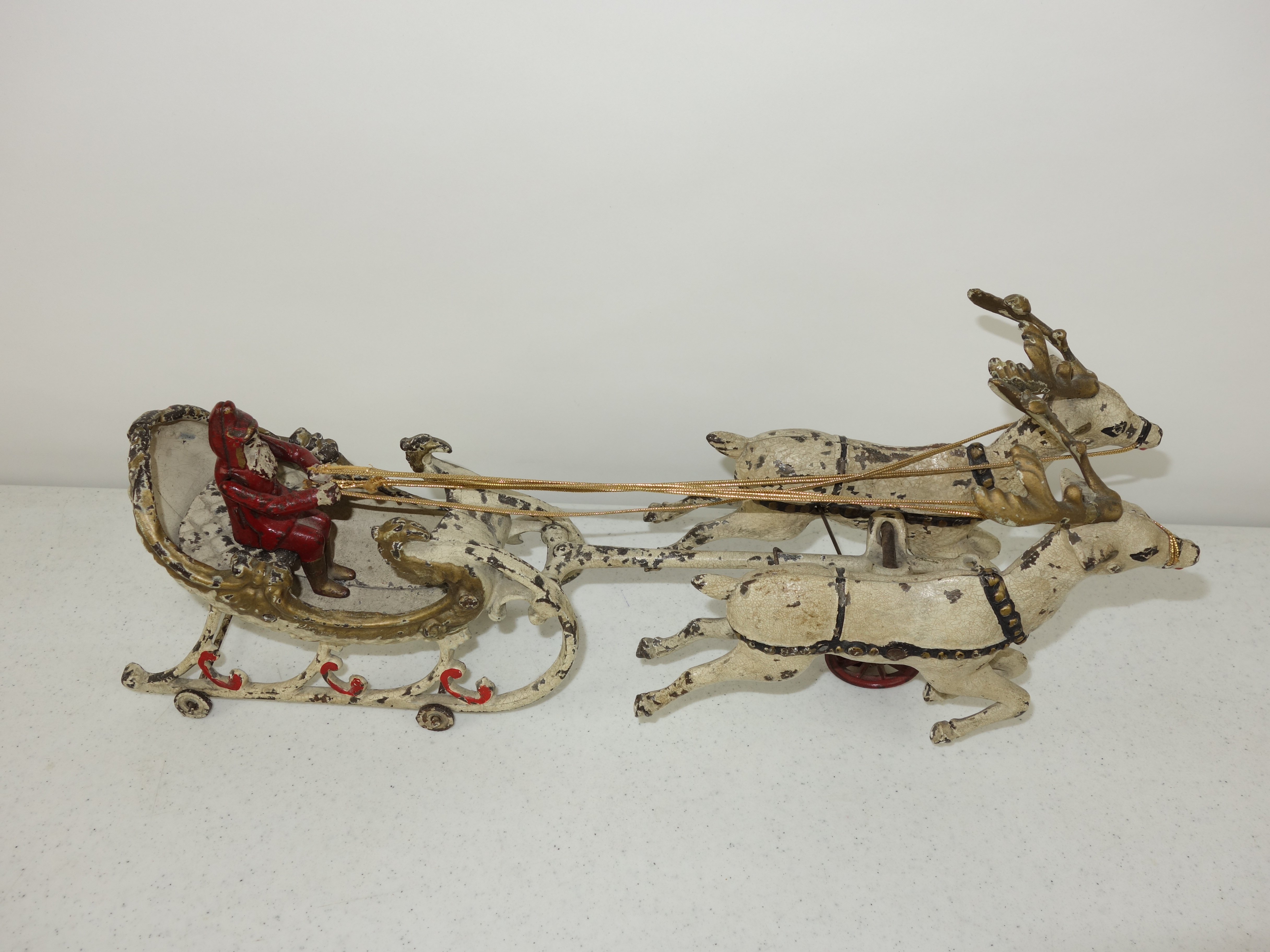 Antique Hubley Cast Iron Santa Claus, Sleigh and Reindeer