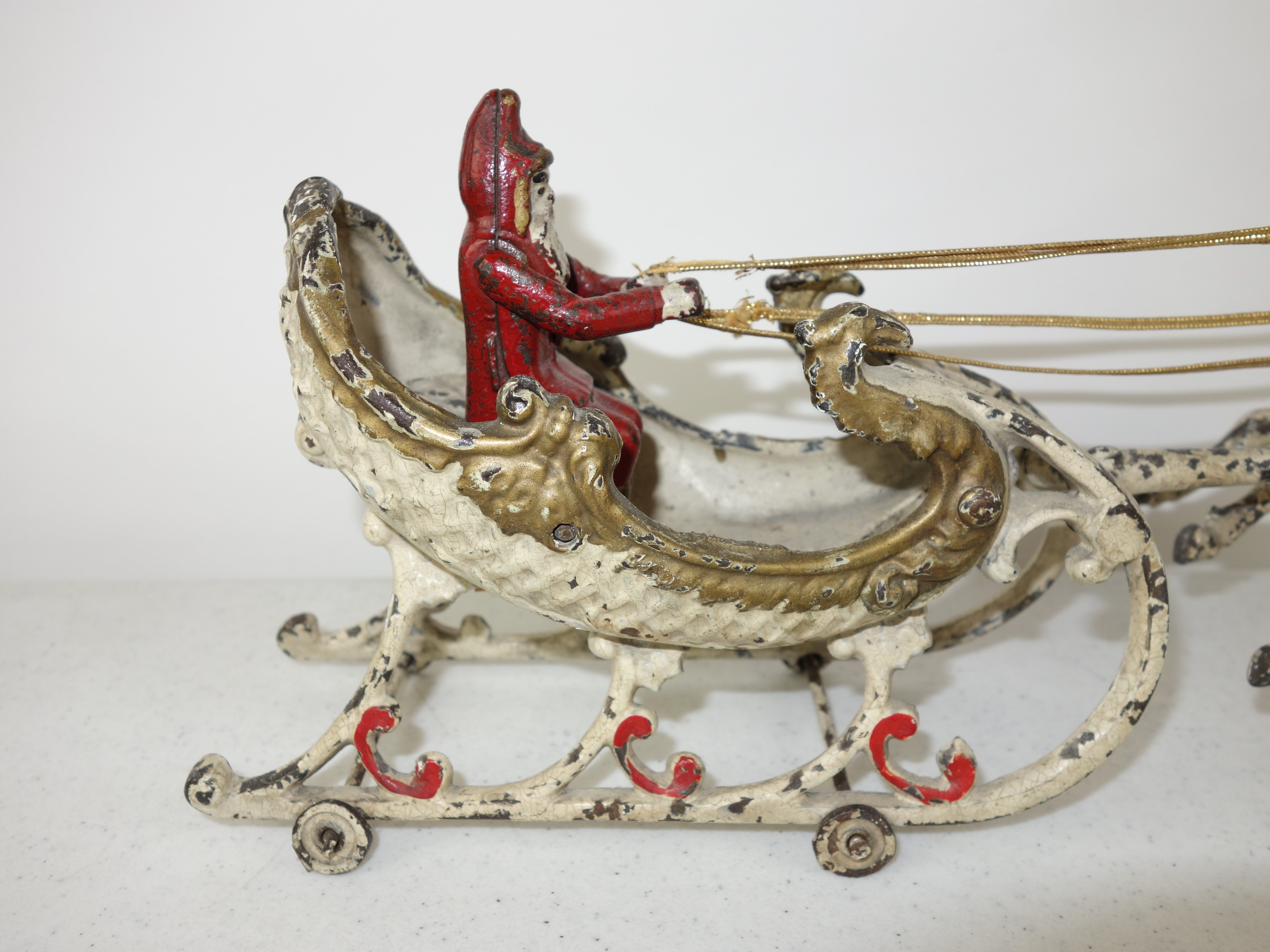 Antique Hubley Cast Iron Santa Claus, Sleigh and Reindeer