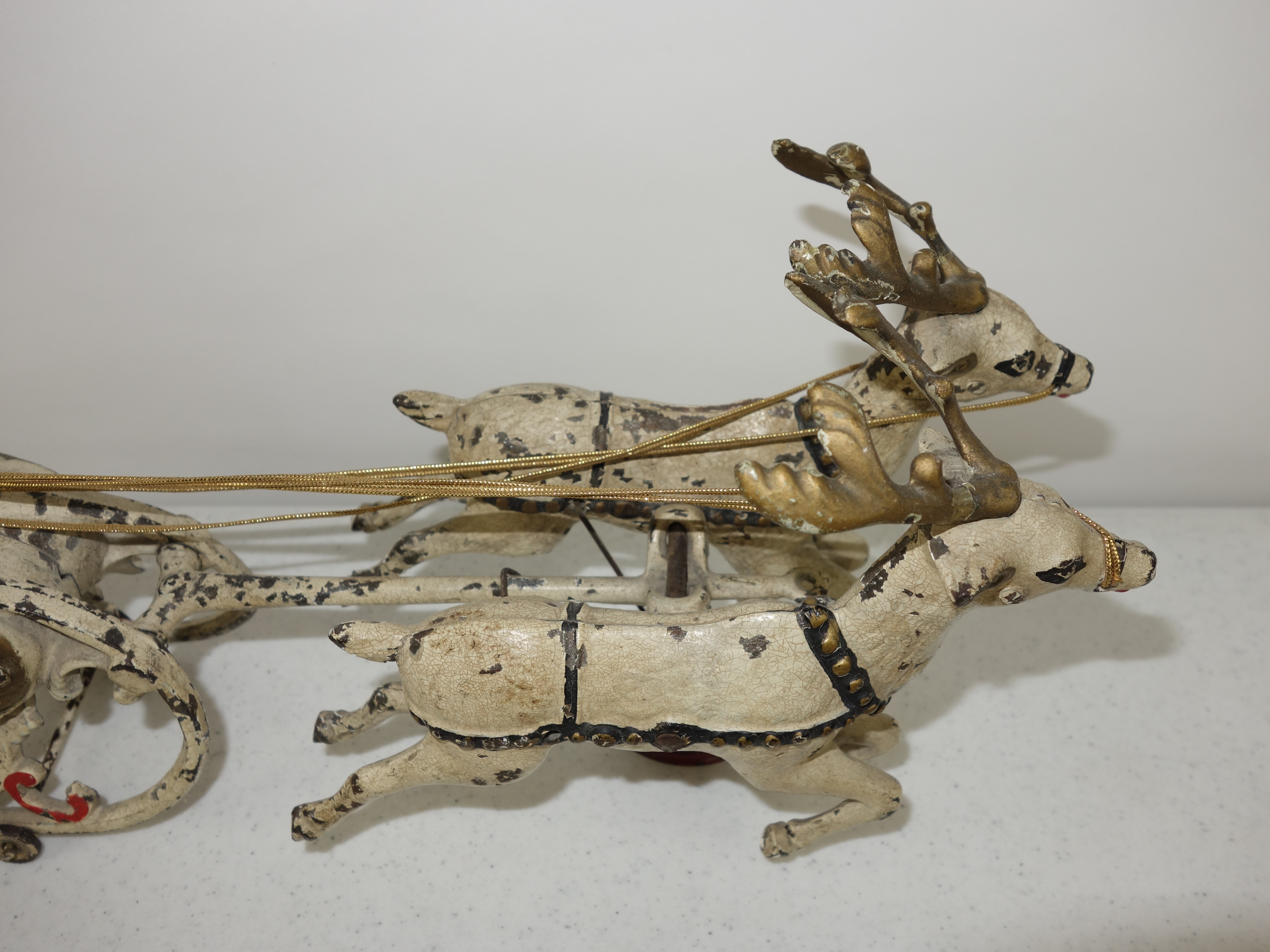 Antique Hubley Cast Iron Santa Claus, Sleigh and Reindeer