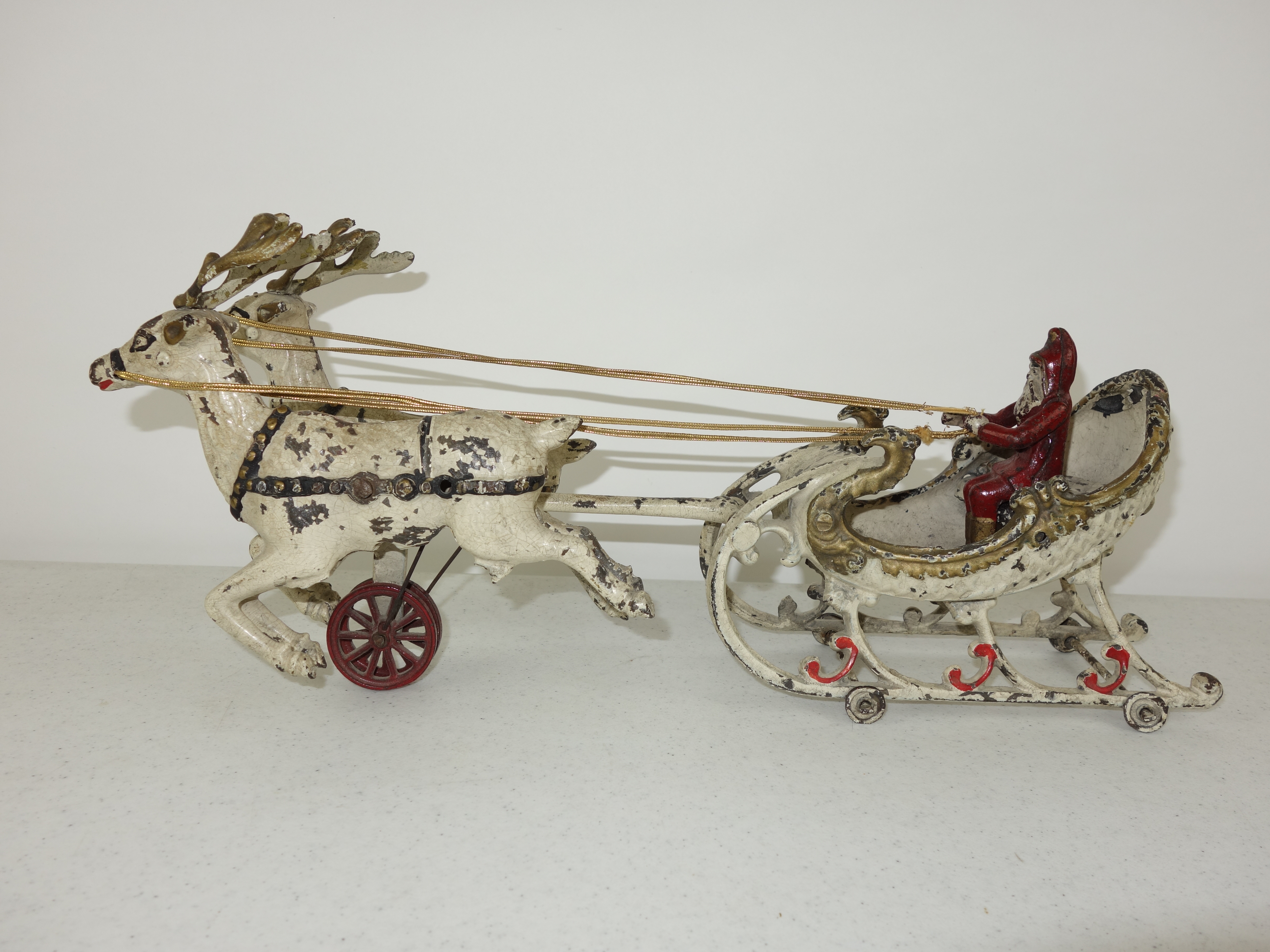 Antique Hubley Cast Iron Santa Claus, Sleigh and Reindeer