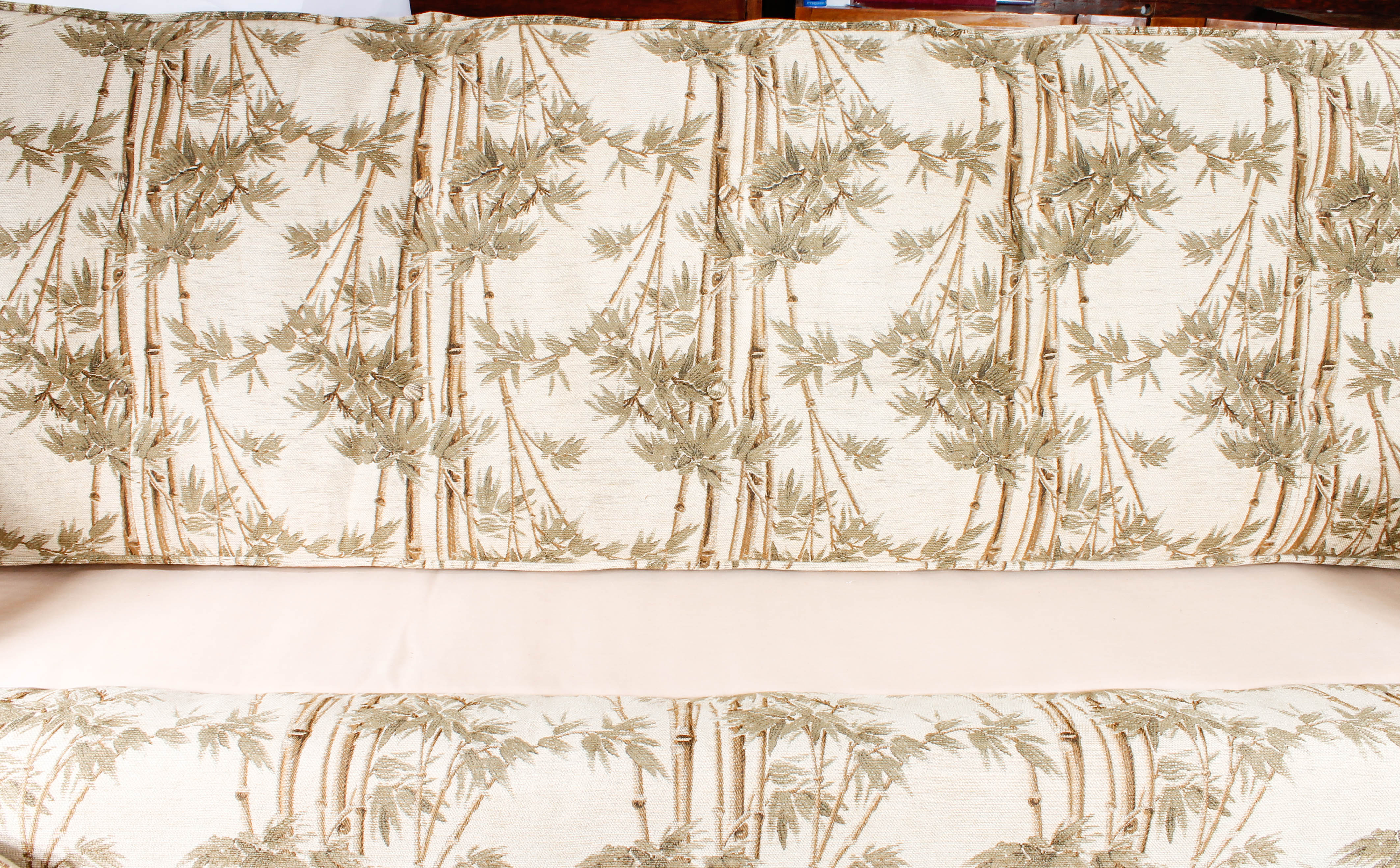 Vintage Plantation-Style Caned and Upholstered Sofa