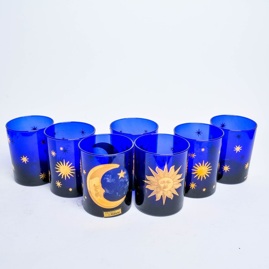 Collection of Cobalt Blue Celestial Themed Glasses