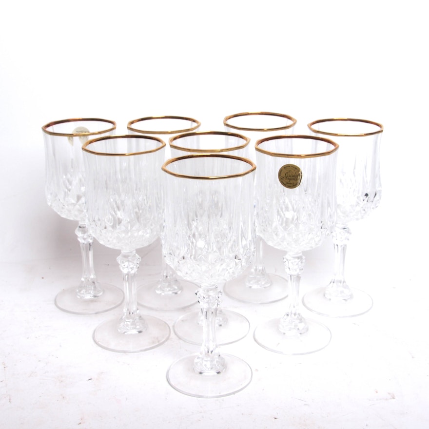 Set of Cristal d'Arques Gold-Rimmed Crystal Wine Glasses