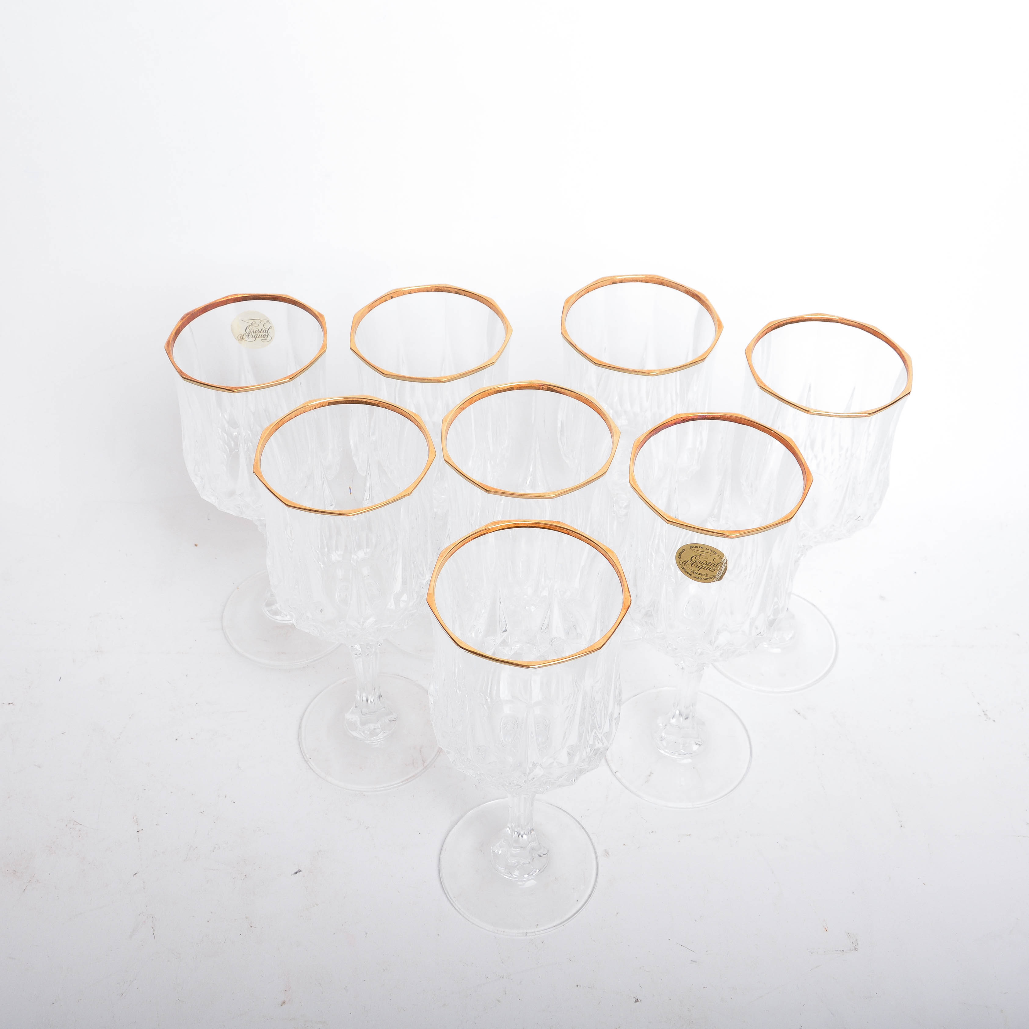 Set of Cristal d'Arques Gold-Rimmed Crystal Wine Glasses