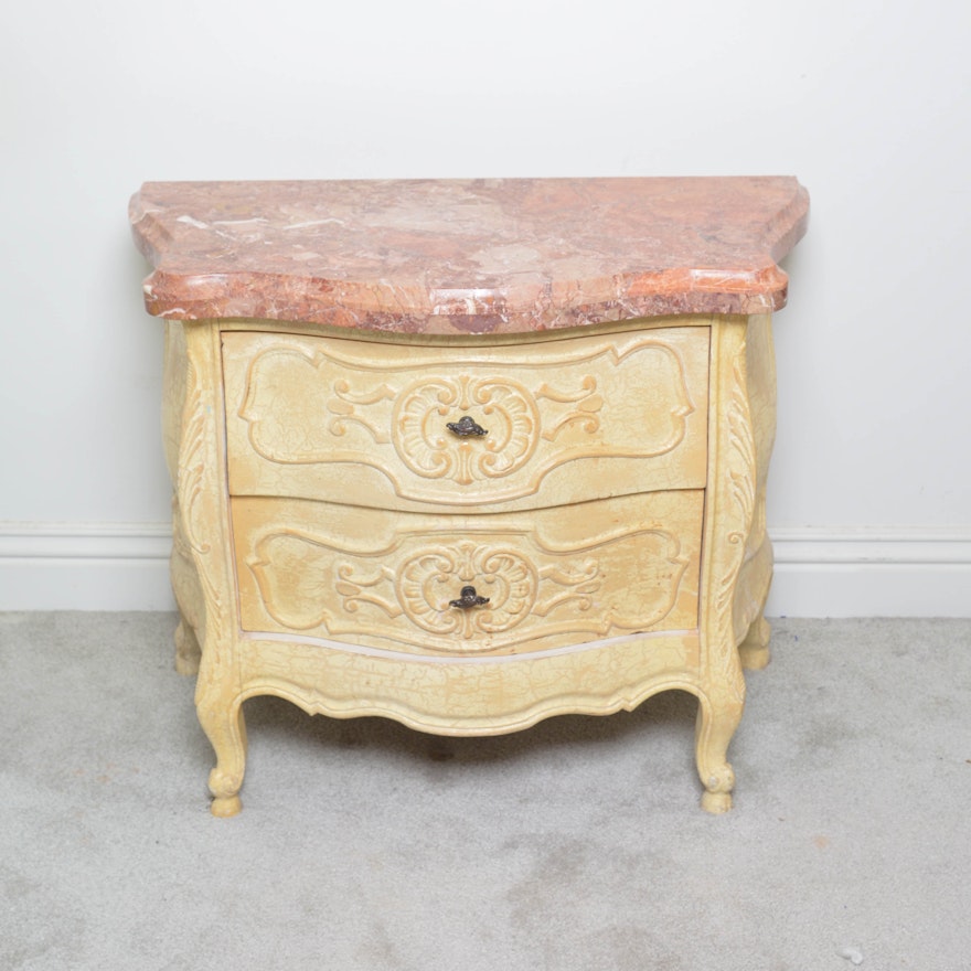 Louis XV Provincial Nightstand With Variegated Brown Marble Top