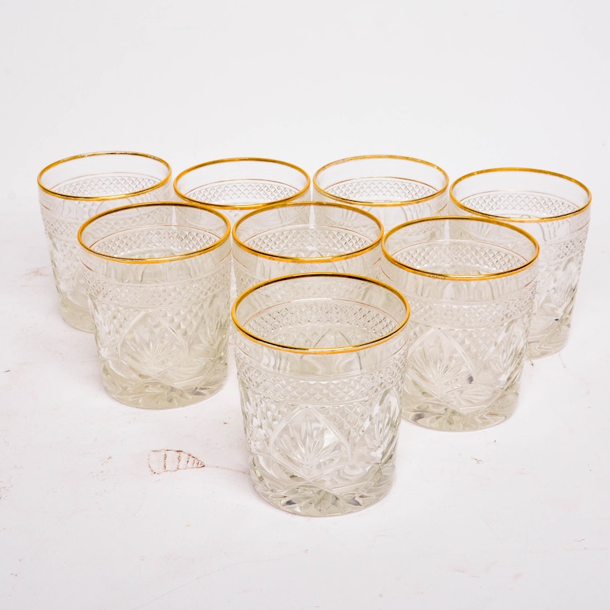 Assortment of Eight Rocks Gold-Rimmed Glasses