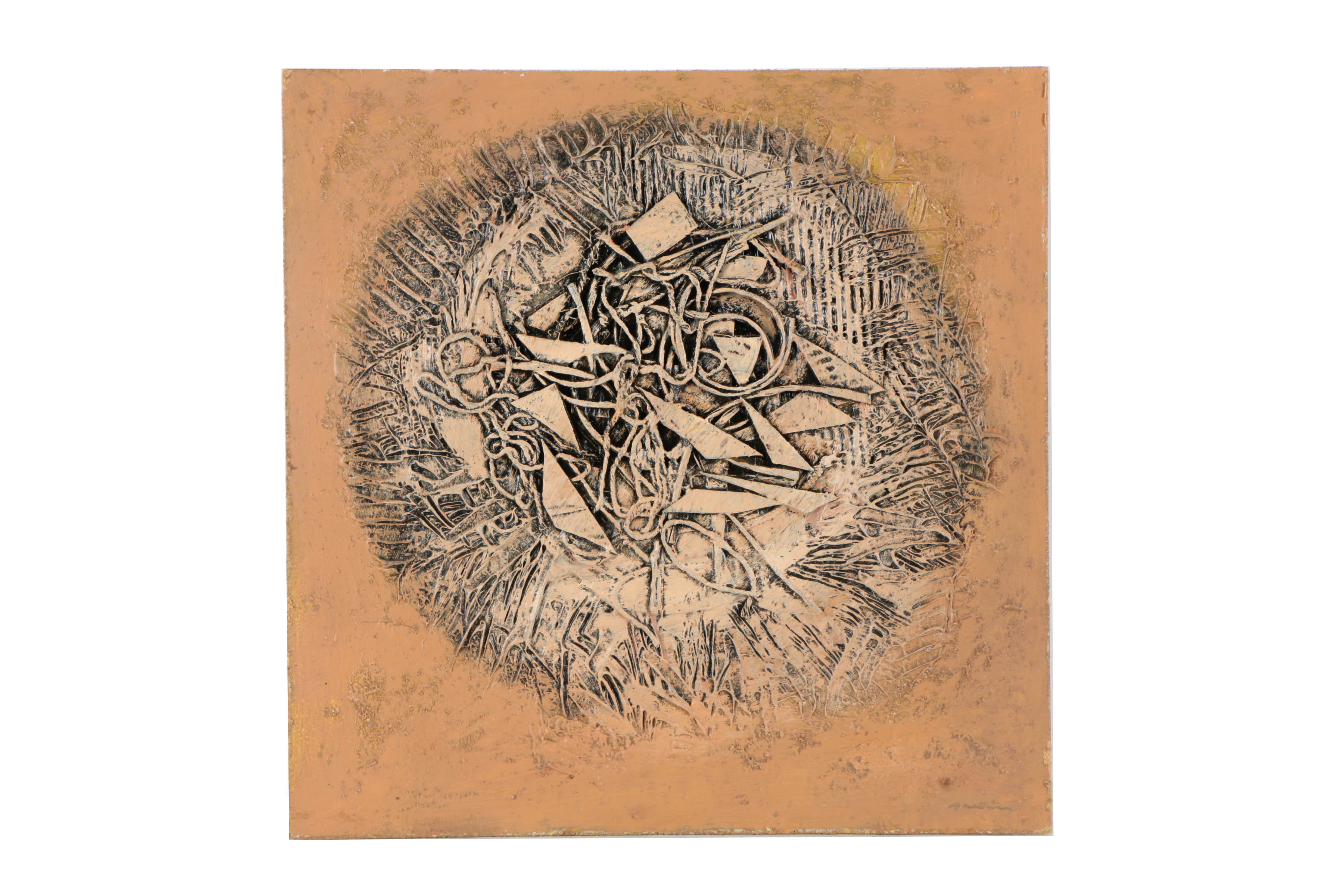 Pair of Ronald Ahlström Mixed Media Collage on Board Abstract Scenes