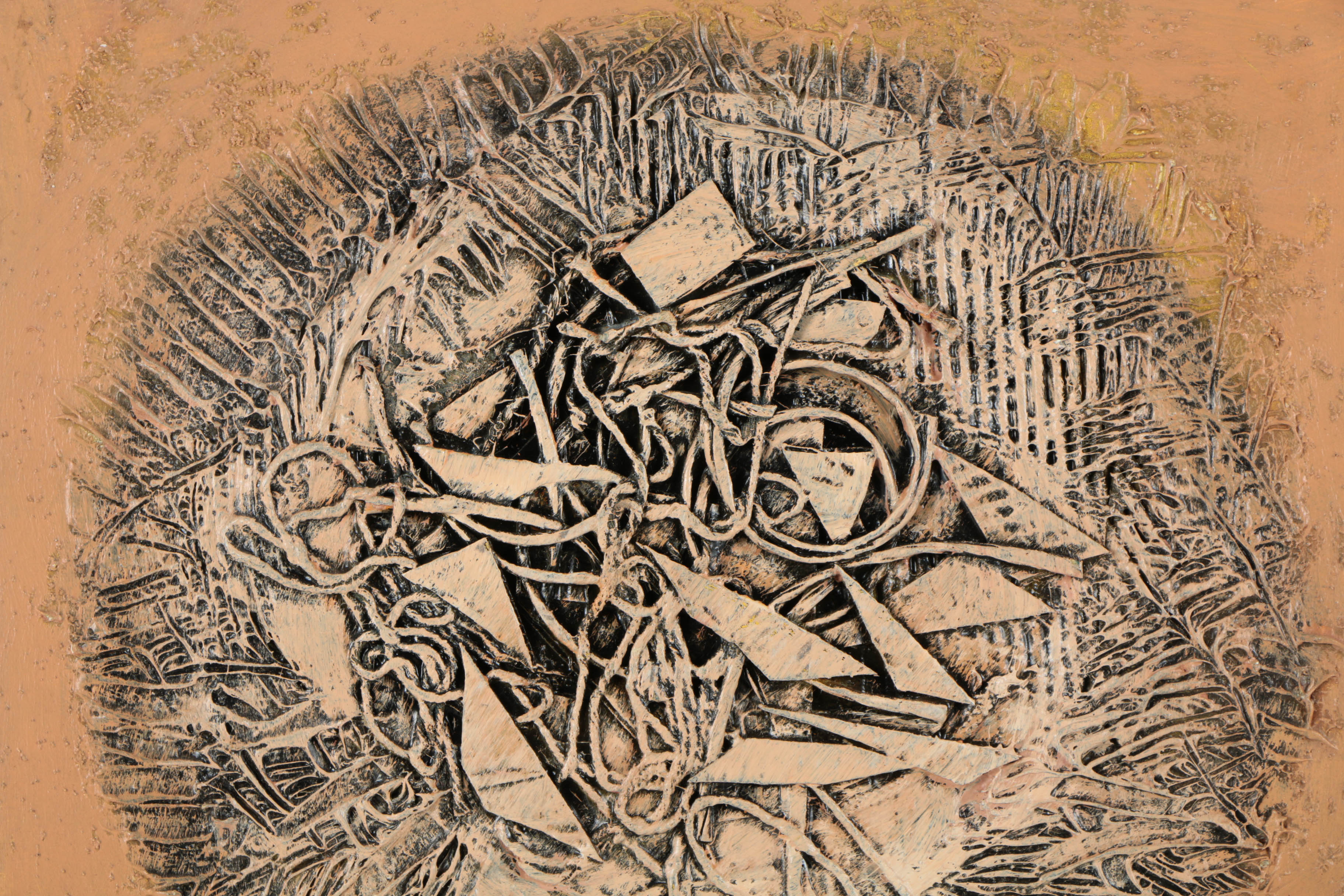 Pair of Ronald Ahlström Mixed Media Collage on Board Abstract Scenes