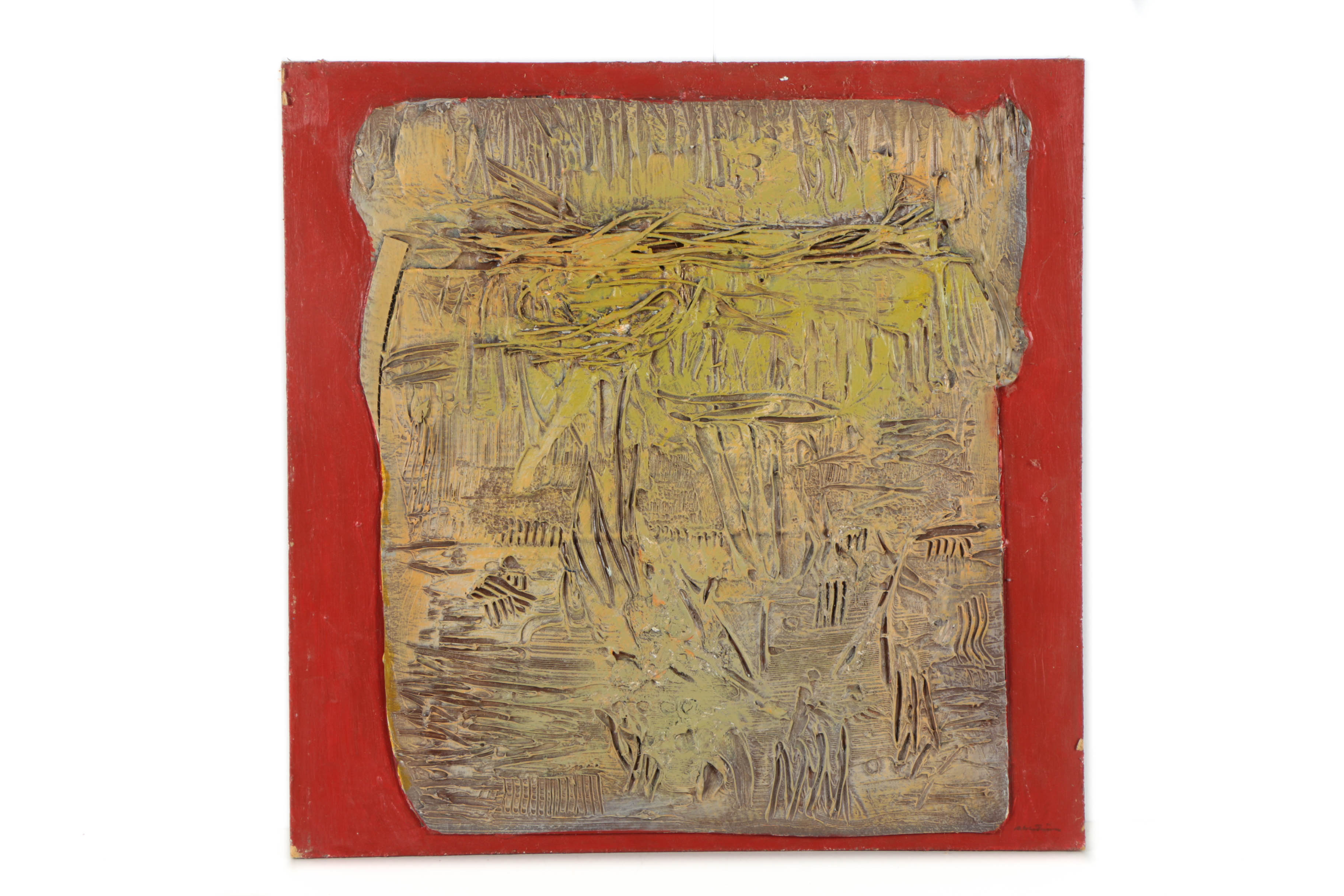 Pair of Ronald Ahlström Mixed Media Collage on Board Abstract Scenes