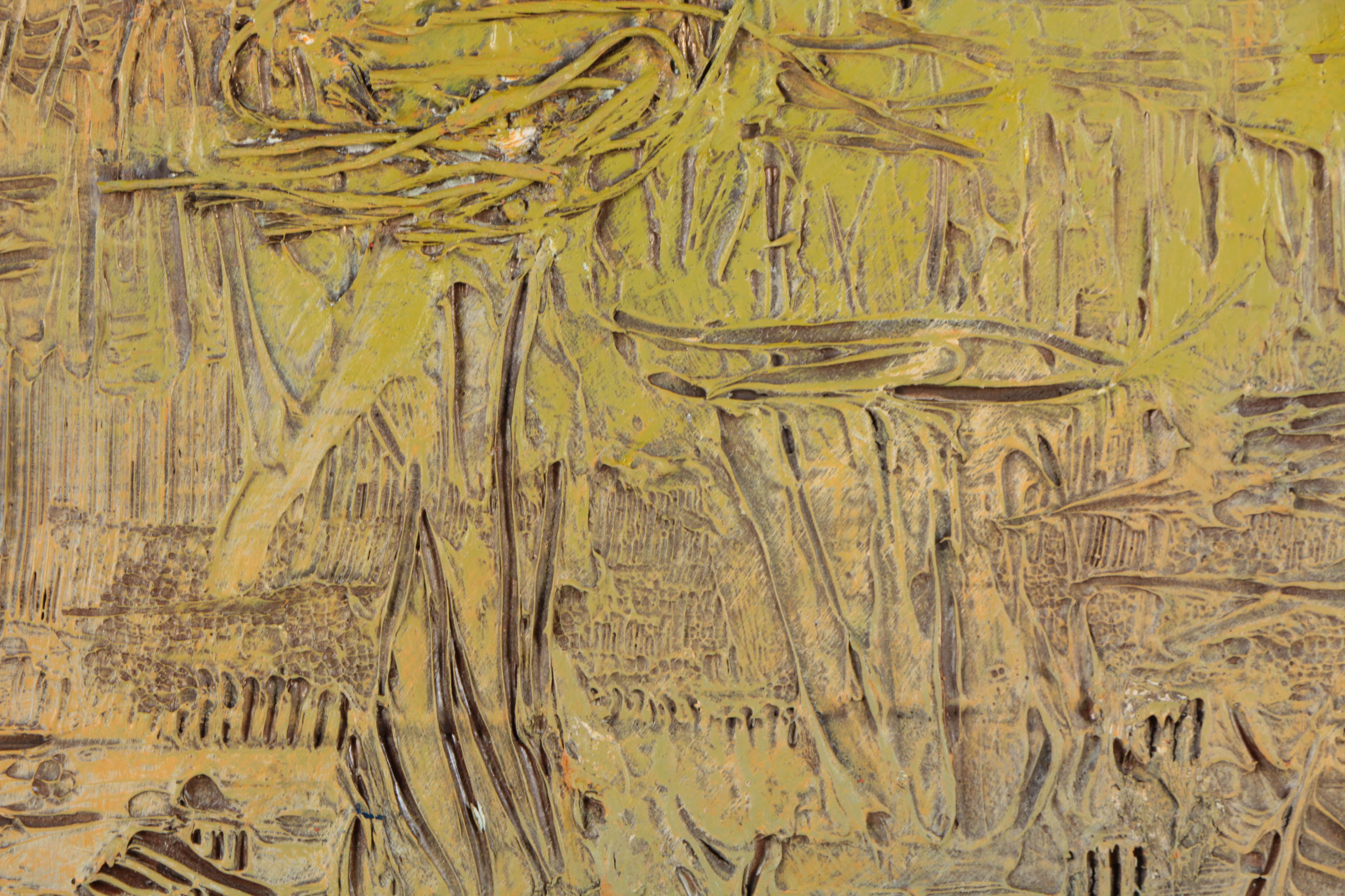 Pair of Ronald Ahlström Mixed Media Collage on Board Abstract Scenes