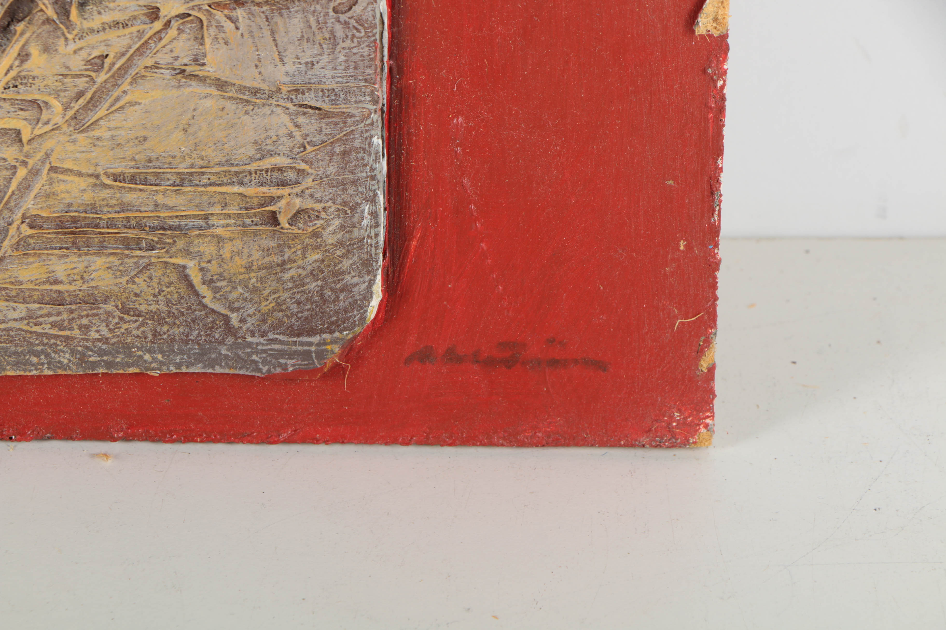 Pair of Ronald Ahlström Mixed Media Collage on Board Abstract Scenes