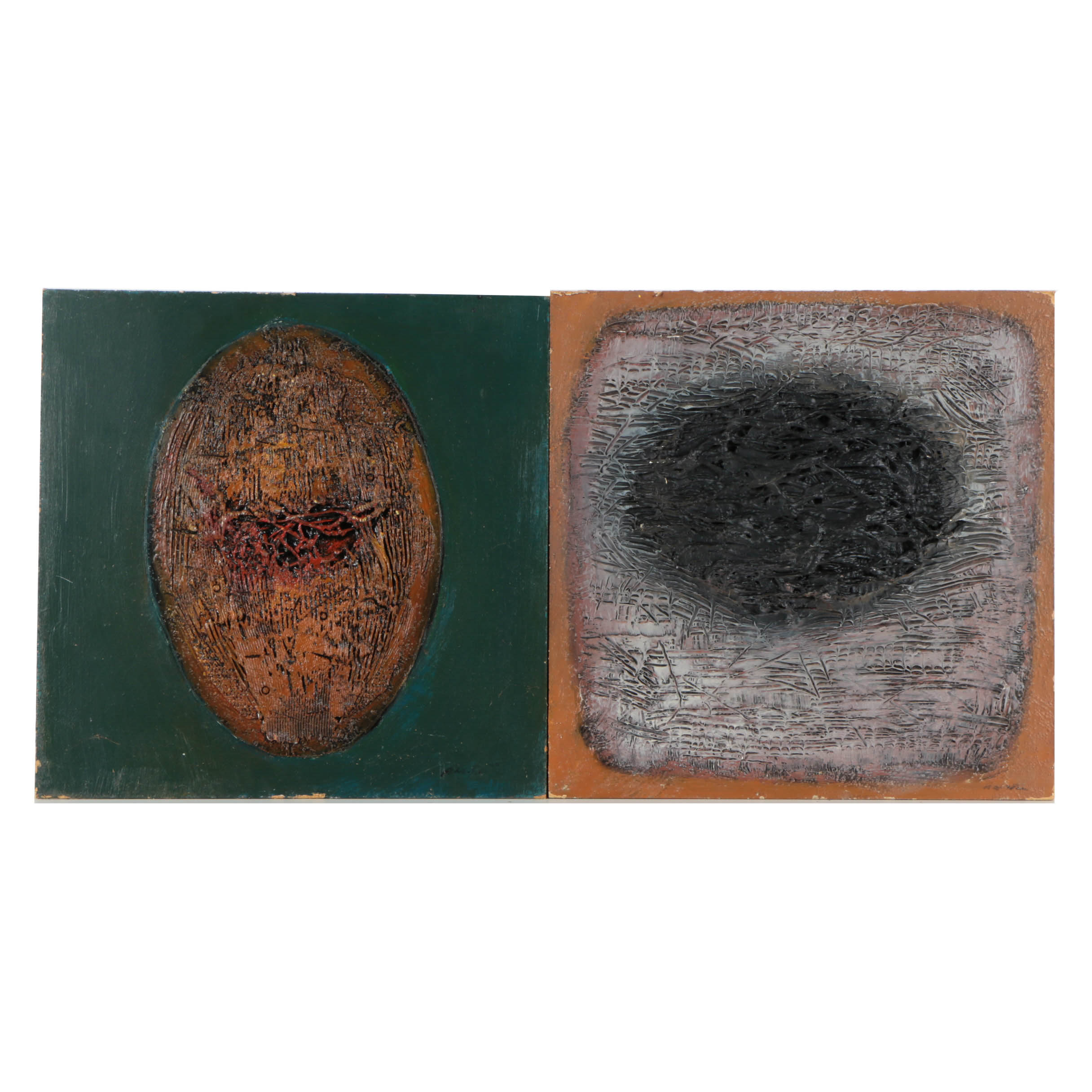 Pair of Ronald Ahlström Mixed Media Collage on Board Abstract Compositions