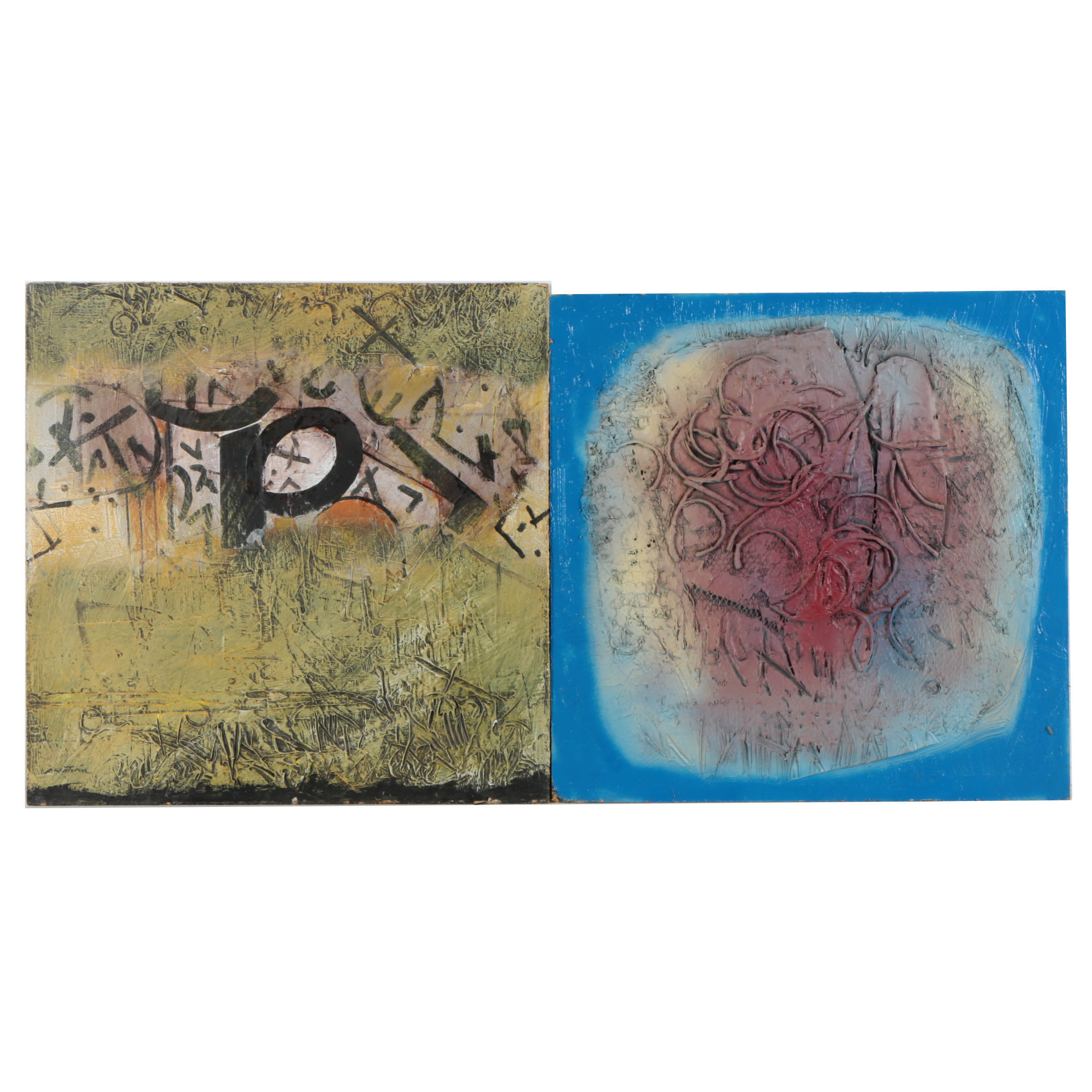 Pair of Ronald Ahlström Mixed Media Collage on Board Abstract Compositions