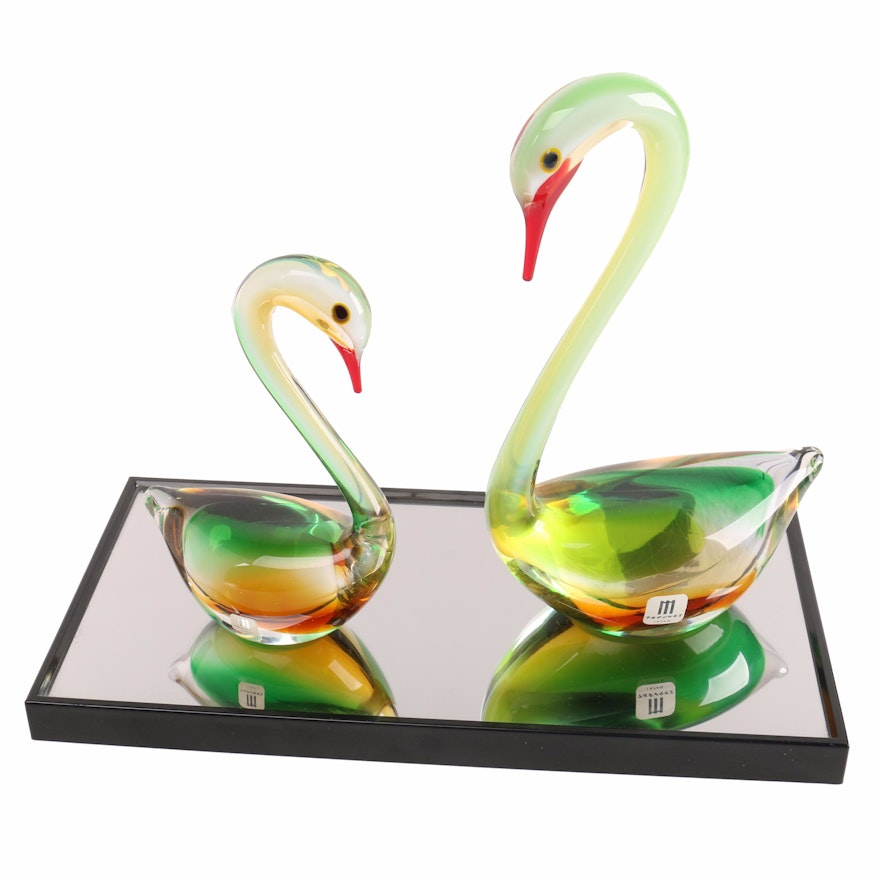 Marti Glass Swan Figurines