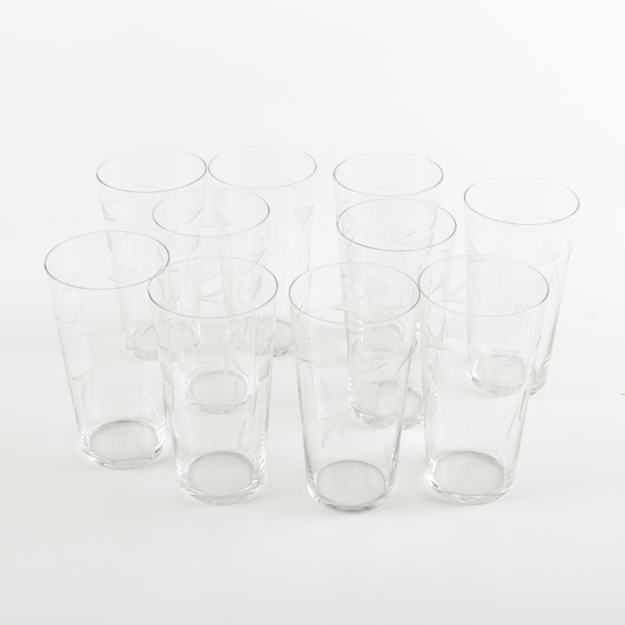 Set of Floral Themed Etched Glass Tumblers