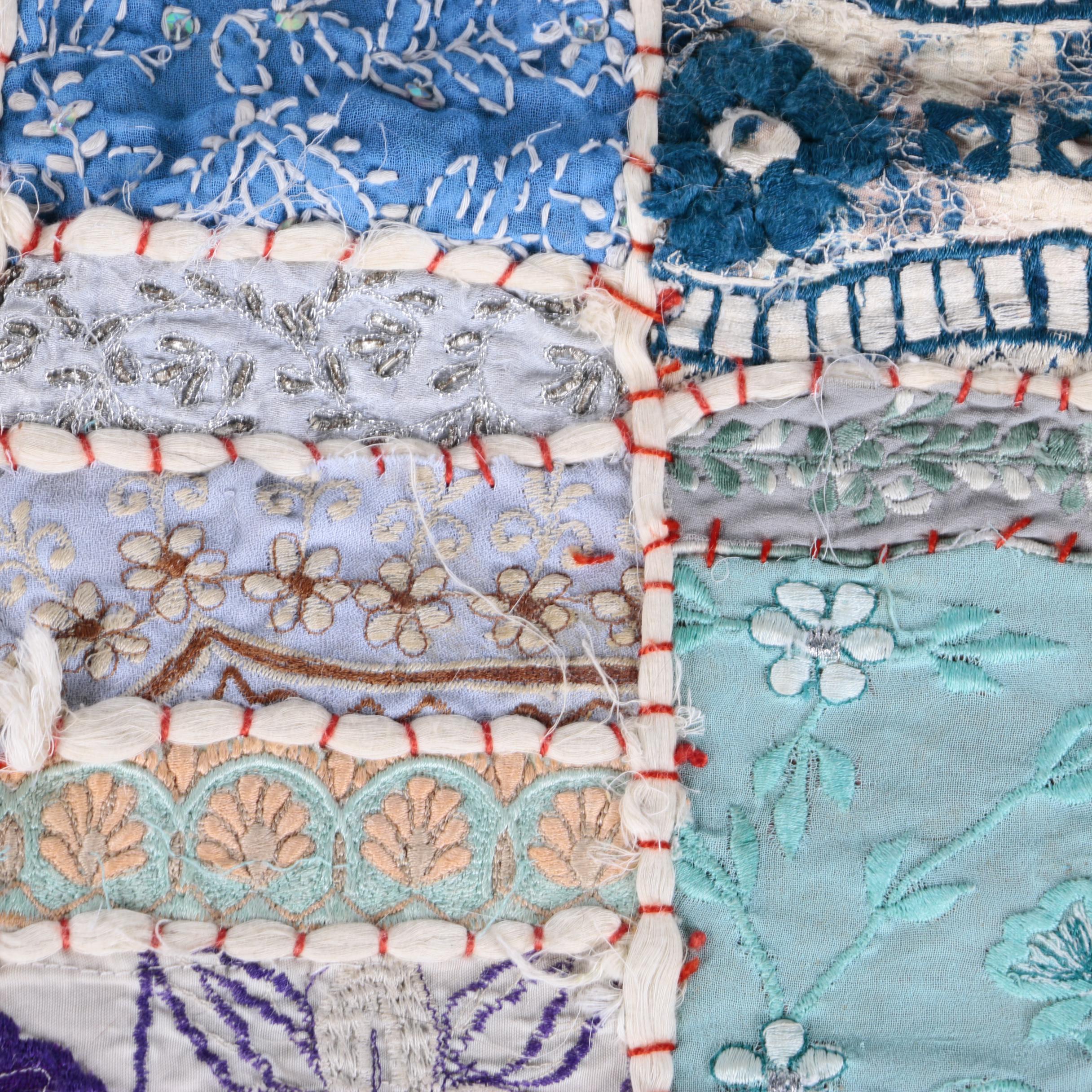 Hand Sewn Indian Pieced and Embroidered Quilt