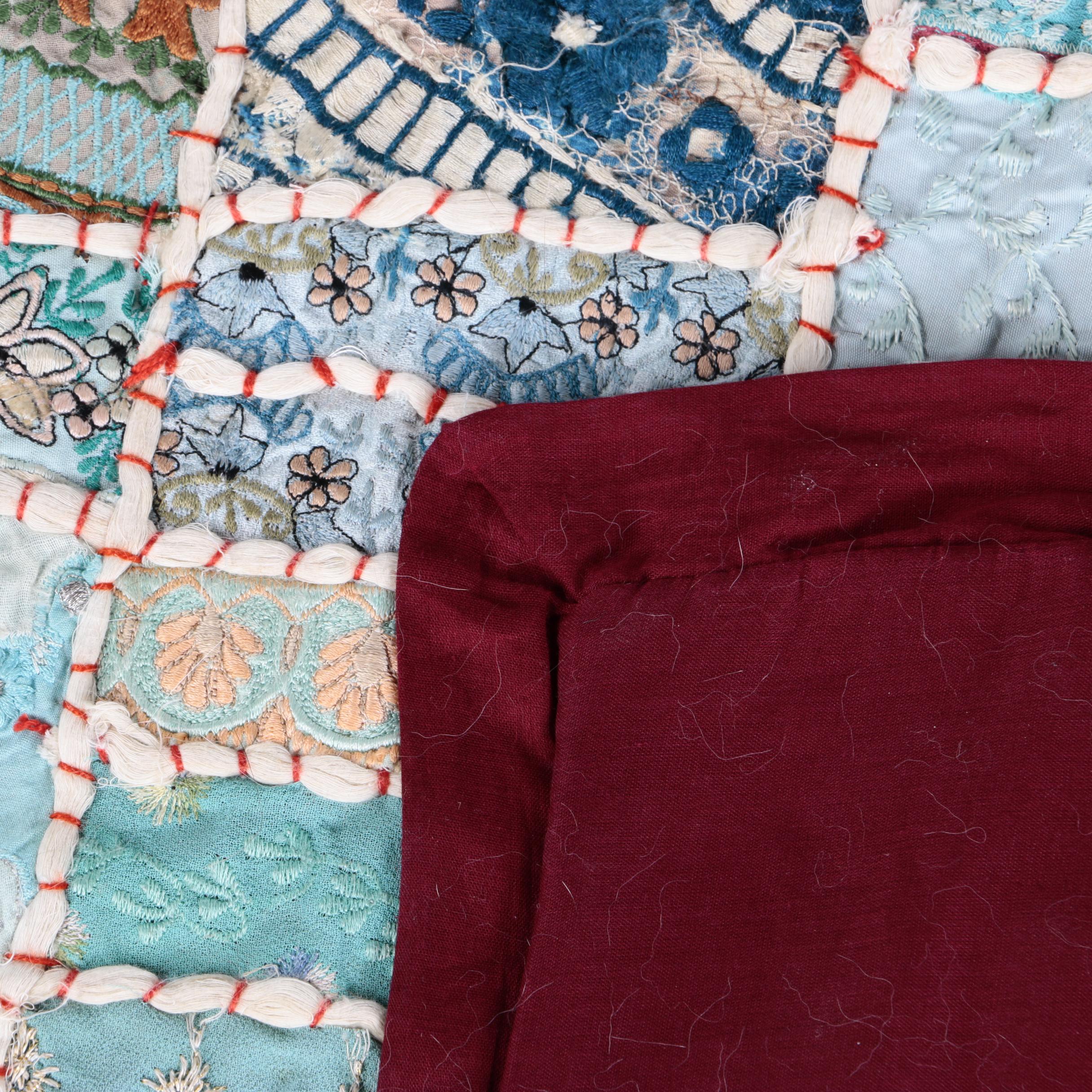 Hand Sewn Indian Pieced and Embroidered Quilt