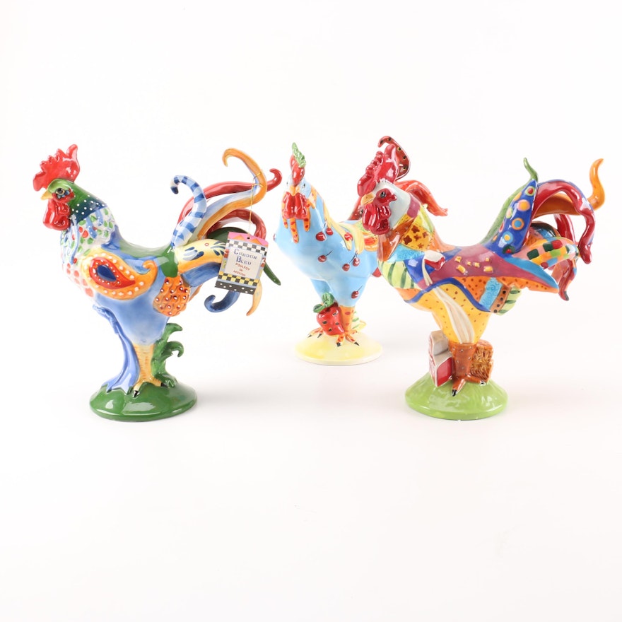 Sharon Neuhaus For Westland "Poultry in Motion" Ceramic Rooster Figurines