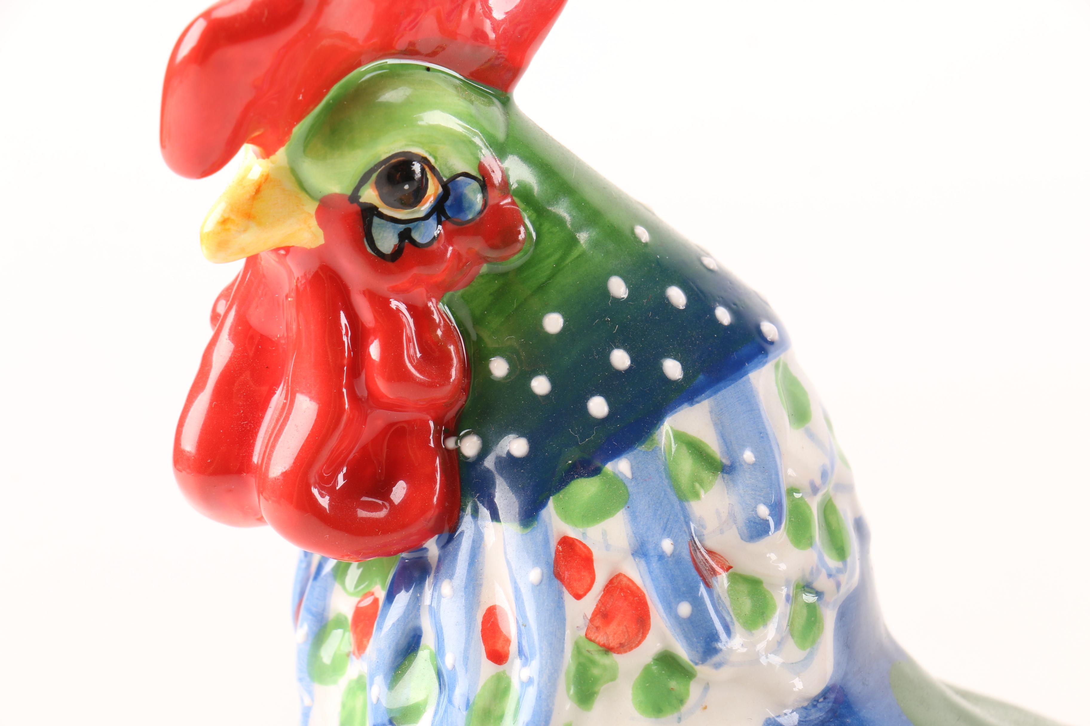Sharon Neuhaus For Westland "Poultry in Motion" Ceramic Rooster Figurines