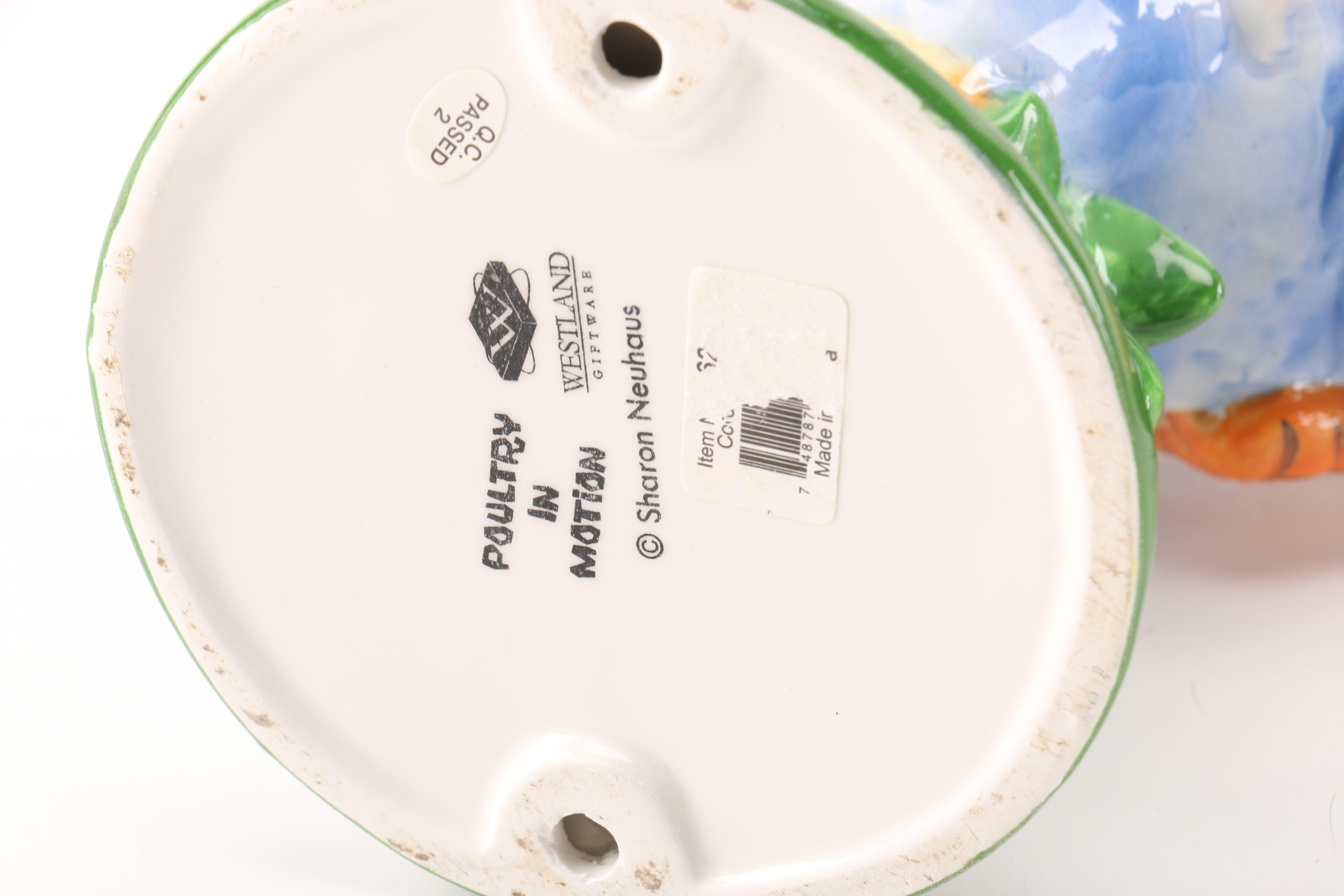 Sharon Neuhaus For Westland "Poultry in Motion" Ceramic Rooster Figurines