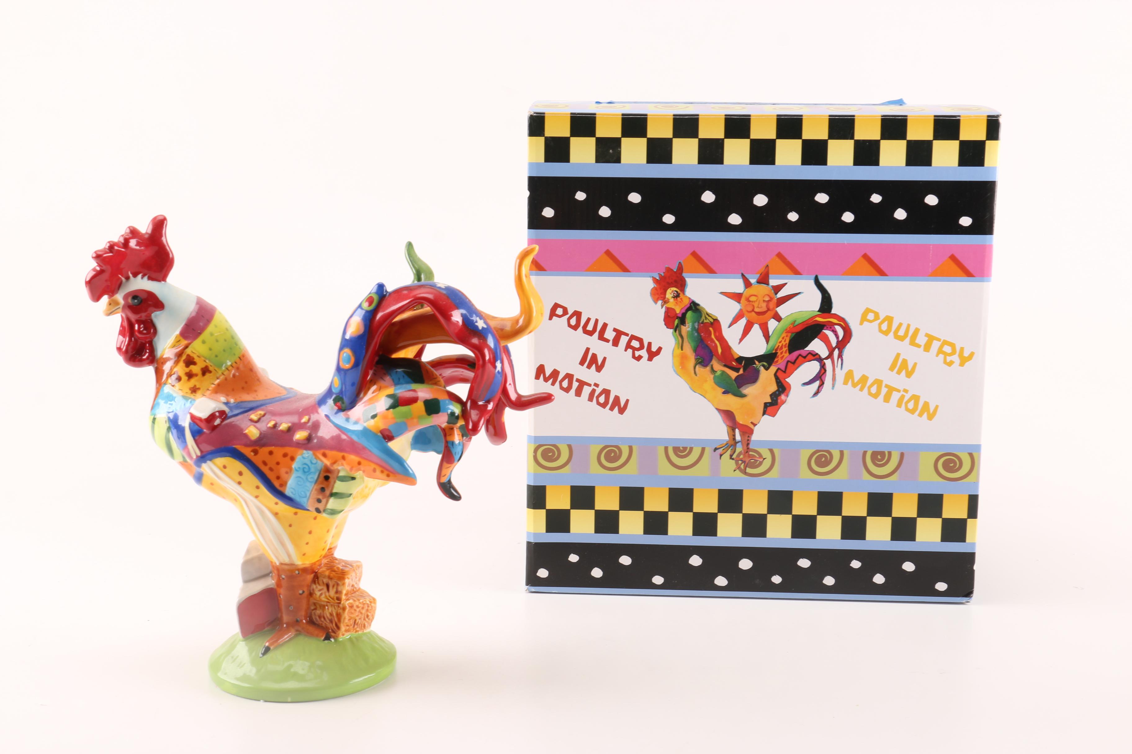 Sharon Neuhaus For Westland "Poultry in Motion" Ceramic Rooster Figurines