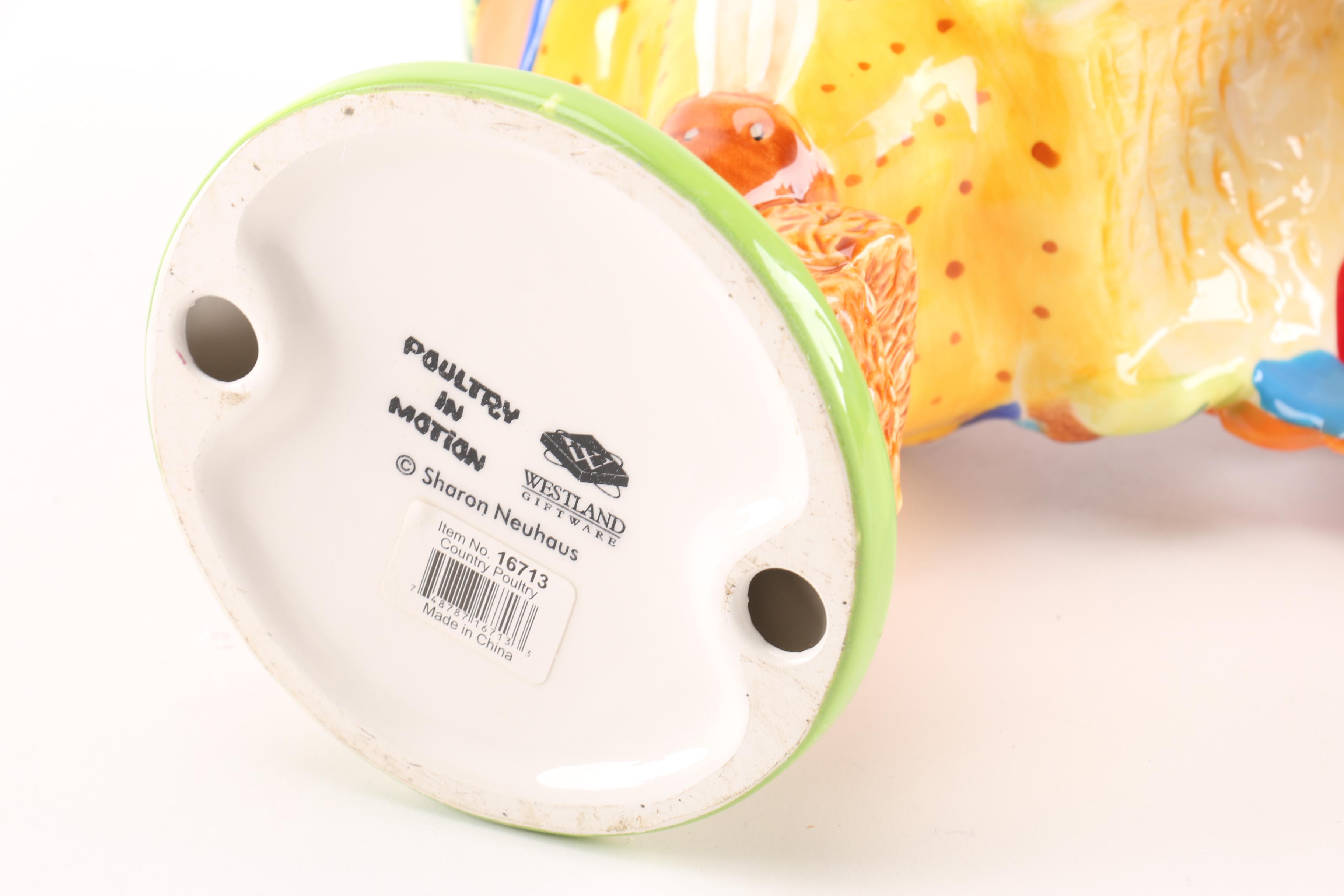 Sharon Neuhaus For Westland "Poultry in Motion" Ceramic Rooster Figurines