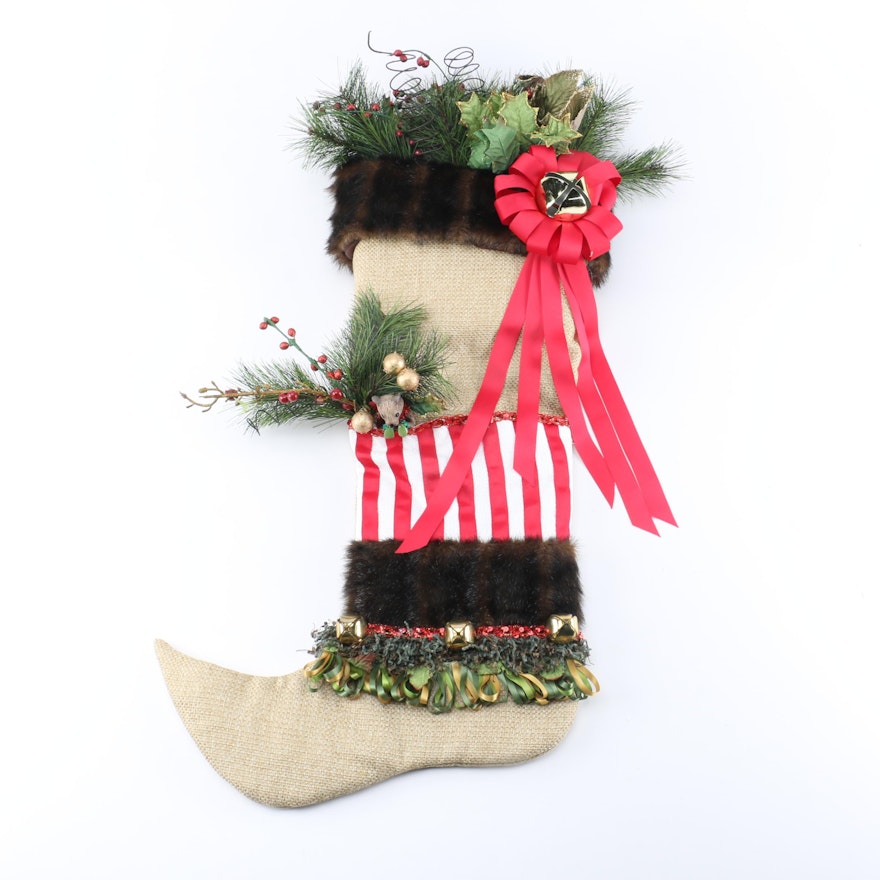 Faux Fur and Burlap Christmas Stocking