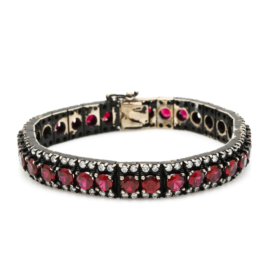 10K White Gold Synthetic Ruby and 6.08 CTW Diamond Bracelet