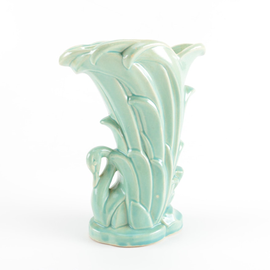 McCoy Art Deco Green Swan Vase