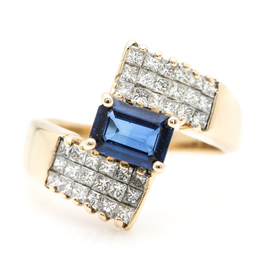 14K Yellow Gold Sapphire and Diamond Ring