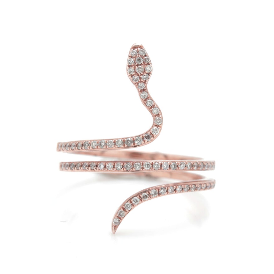 14K Rose Gold Diamond Snake Ring