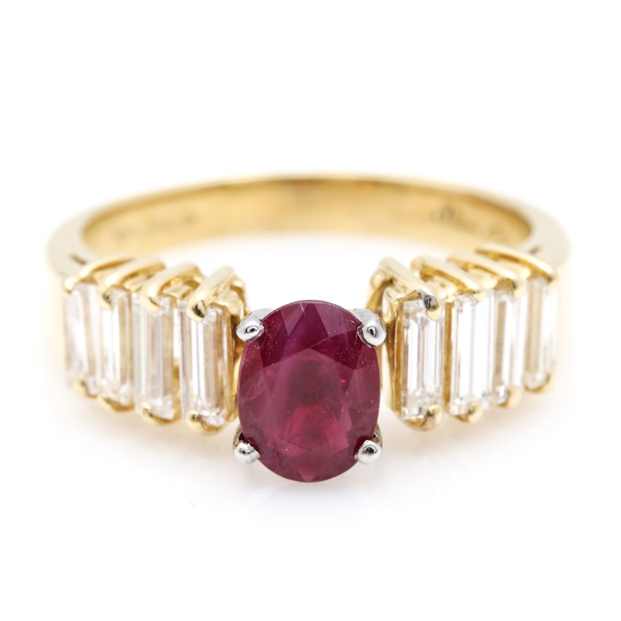 18K Yellow Gold Ruby and Diamond Ring