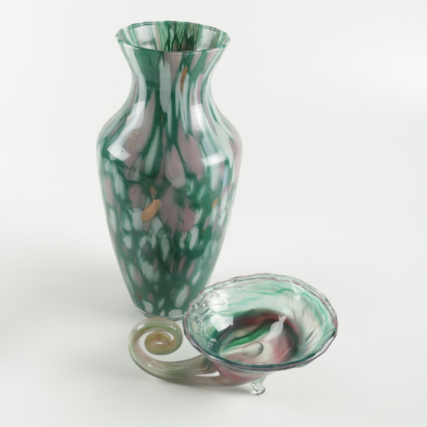 Set of Green Art Glass Vases