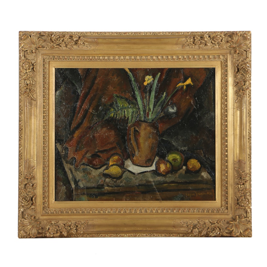 Edgar Yaegar Oil Painting on Canvas Still Life with Lemons