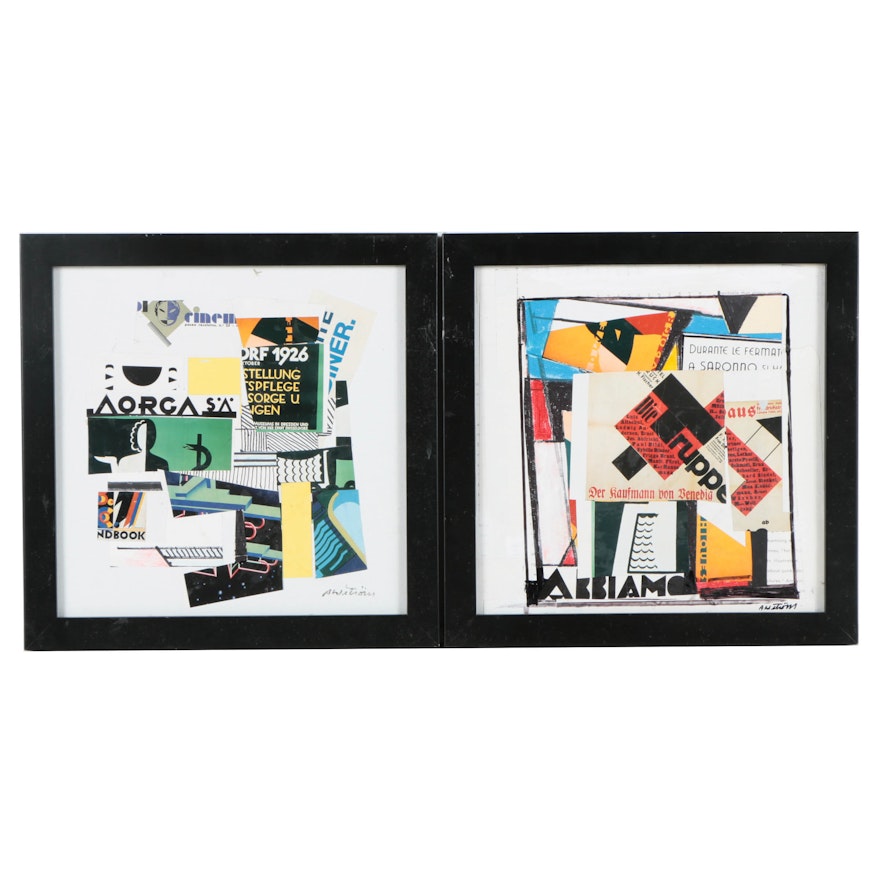 Pair of Ronald Ahlström Mixed Media Collages on Canvas Board