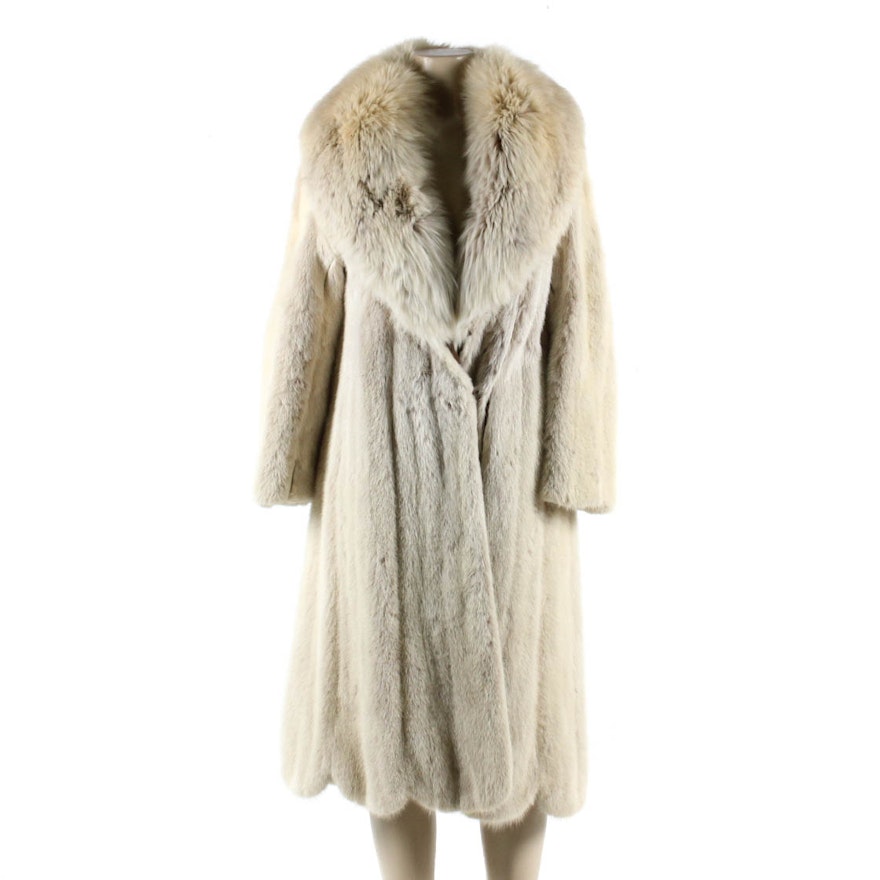 Vintage Tourmaline Mink Fur Coat with Fox Fur Collar