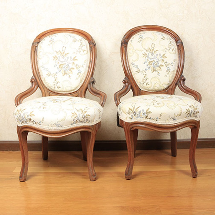Provincial Style Balloon Back Upholstered Side Chairs