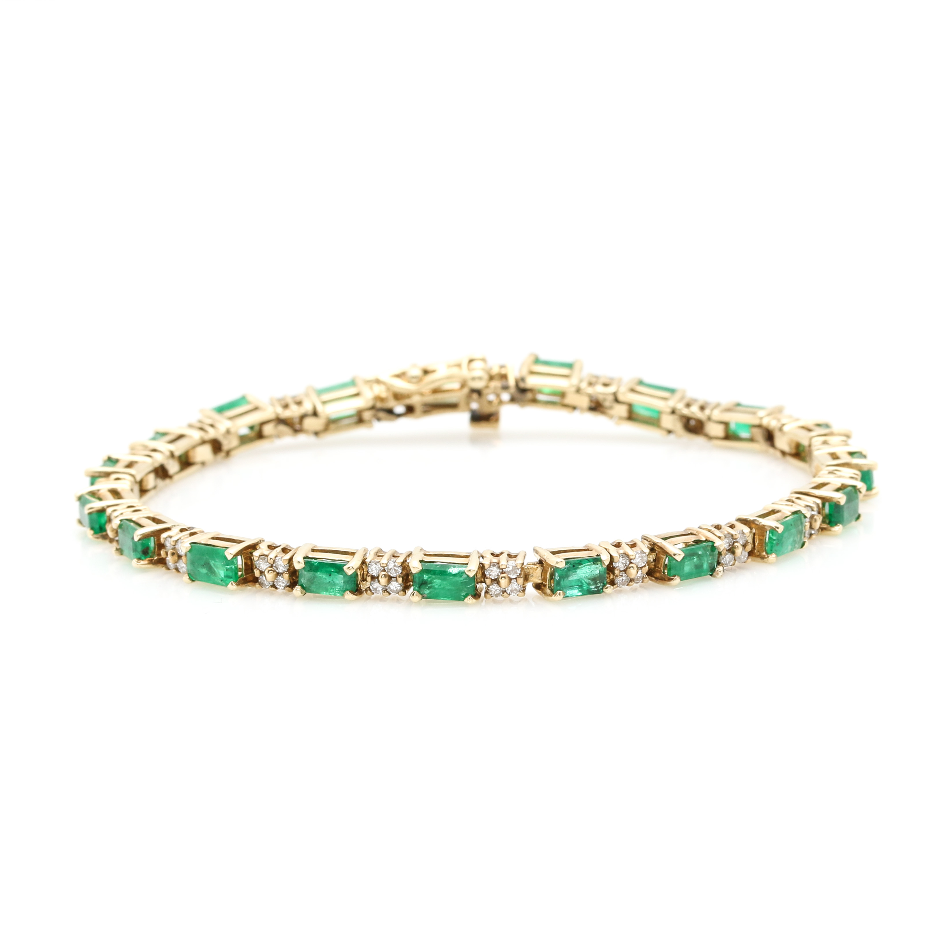 14K Yellow Gold 4.00 CTW Emerald and 0.53 CTW Diamond Bracelet