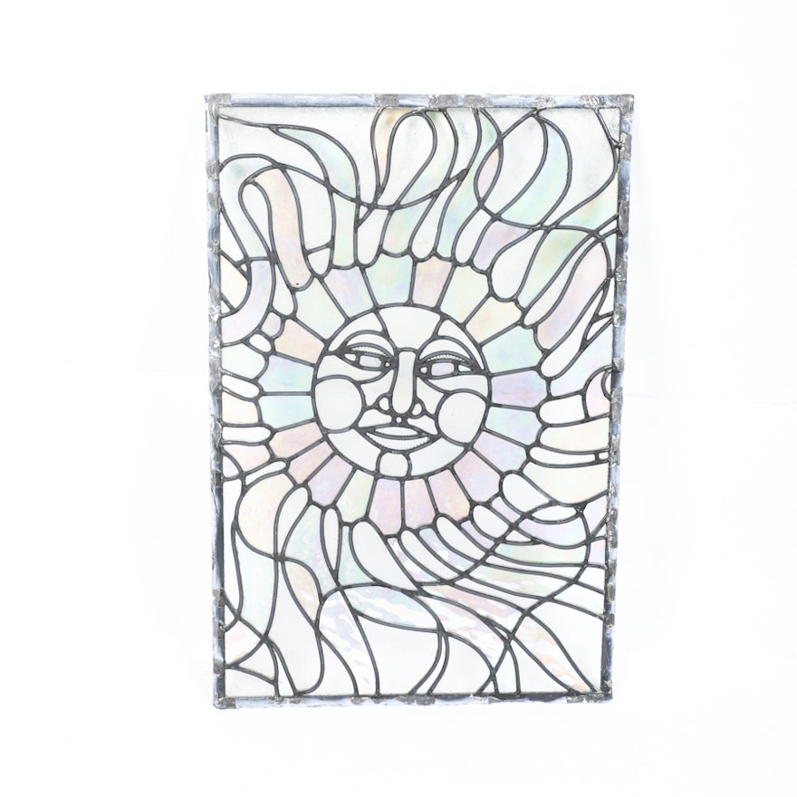 Vintage Stained Glass Panel Depicting a Sun