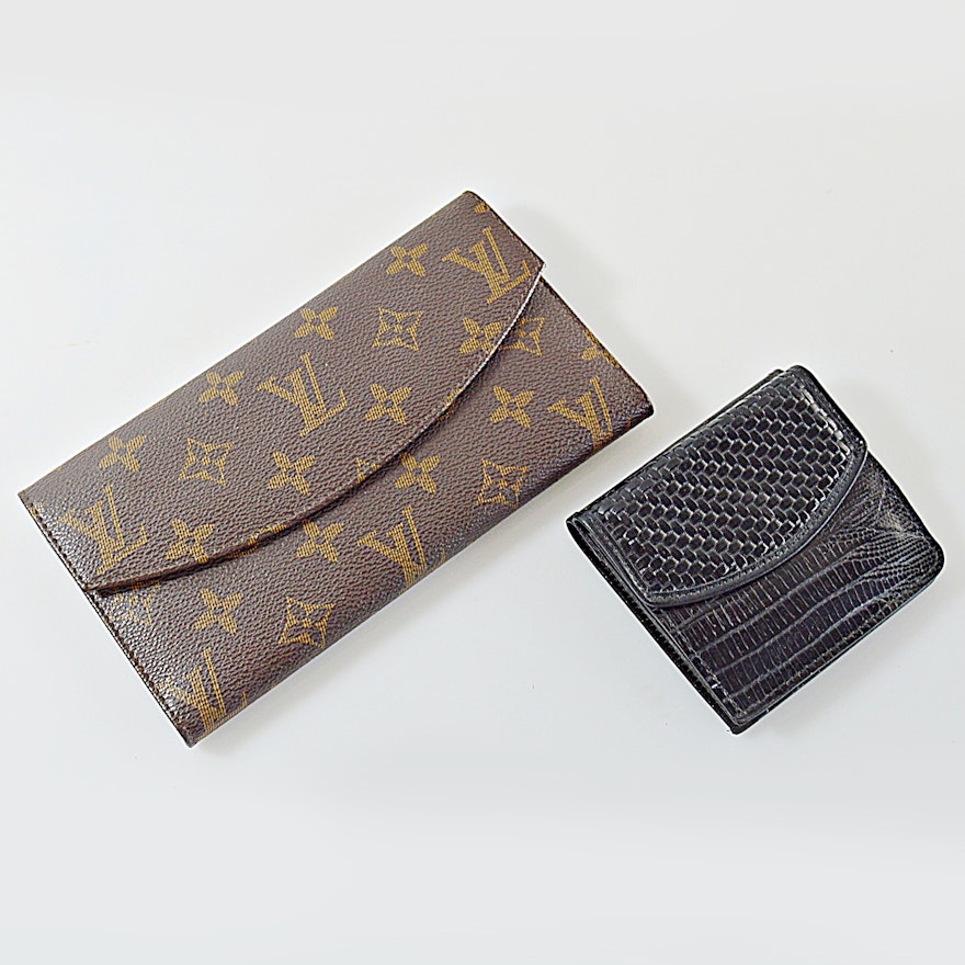 Louis Vuitton Wallet and Leather Reptile-Textured Black Wallet