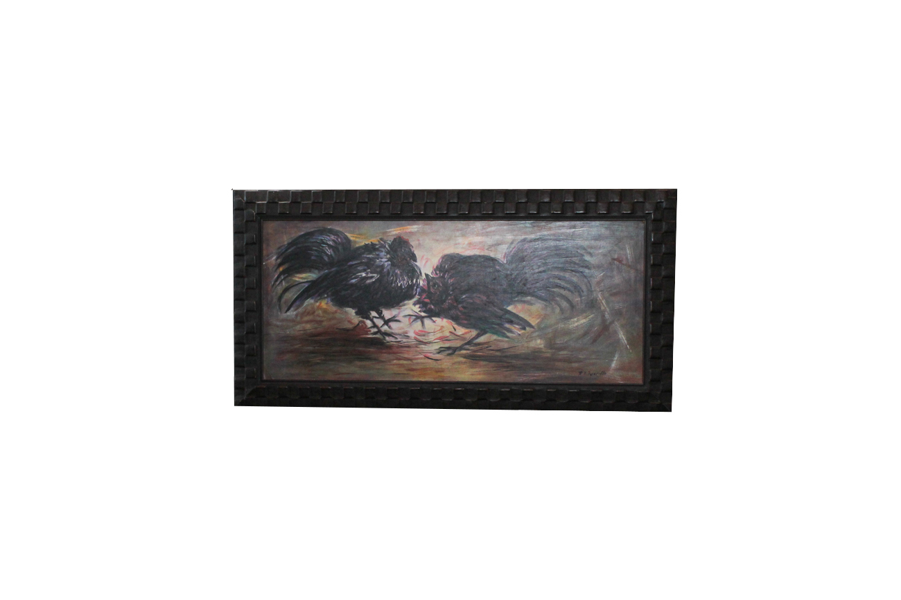 R.F. Bustillo Oil Painting of a Cock Fight