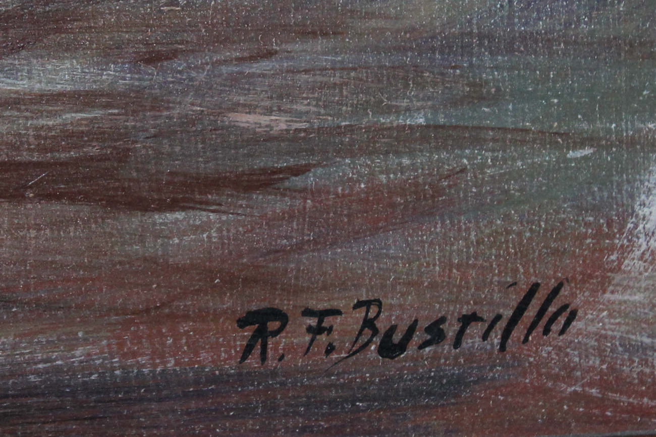 R.F. Bustillo Oil Painting of a Cock Fight