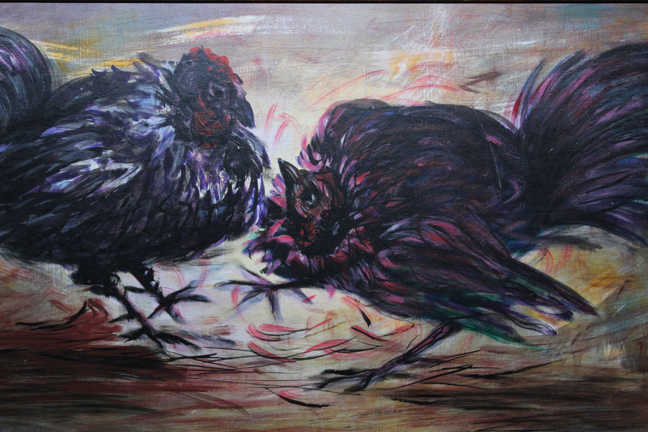 R.F. Bustillo Oil Painting of a Cock Fight